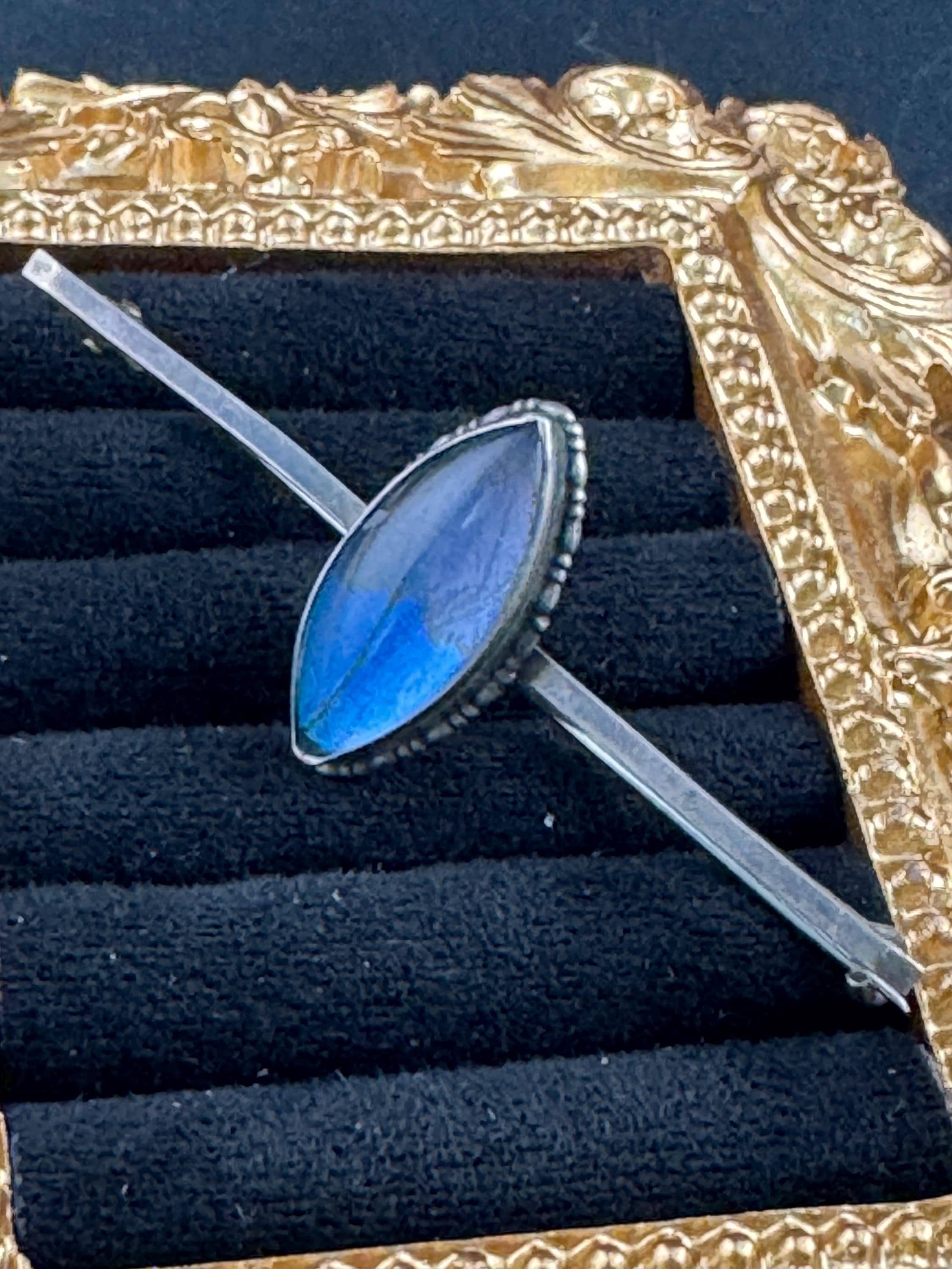 sterling 925 silver natural morpho butterfly wing bar brooch , art deco period