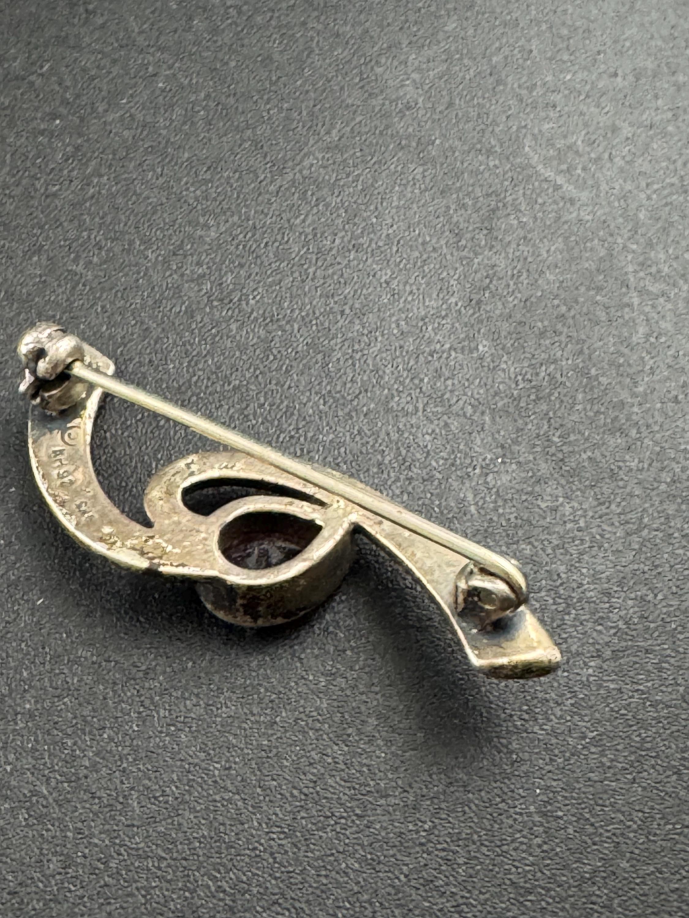 Kit Heath 1997 Sterling silver 925 amethyst brooch,  art nouveau Rennie mackintish style