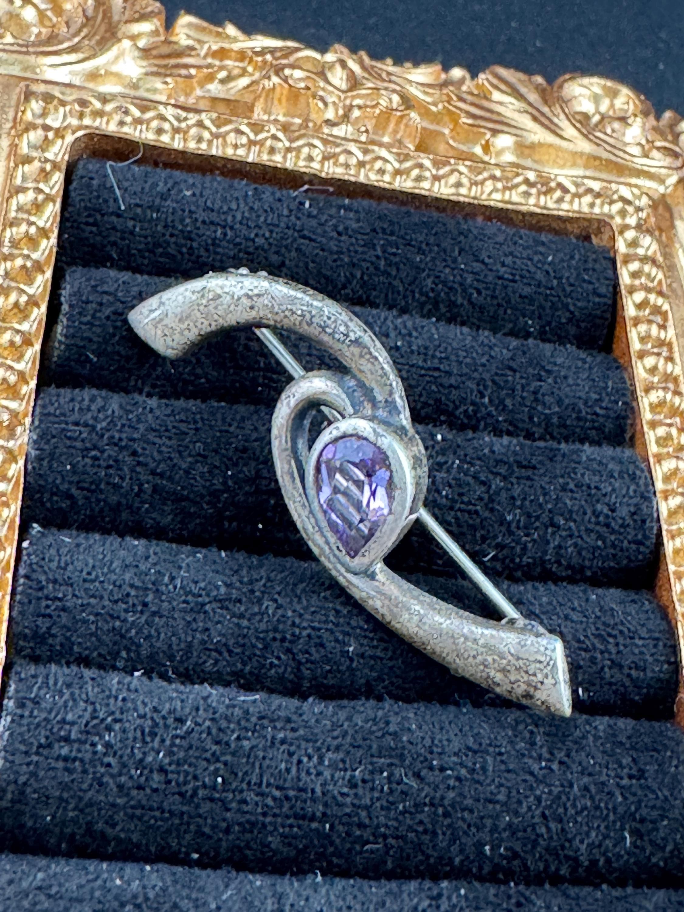 Kit Heath 1997 Sterling silver 925 amethyst brooch,  art nouveau Rennie mackintish style