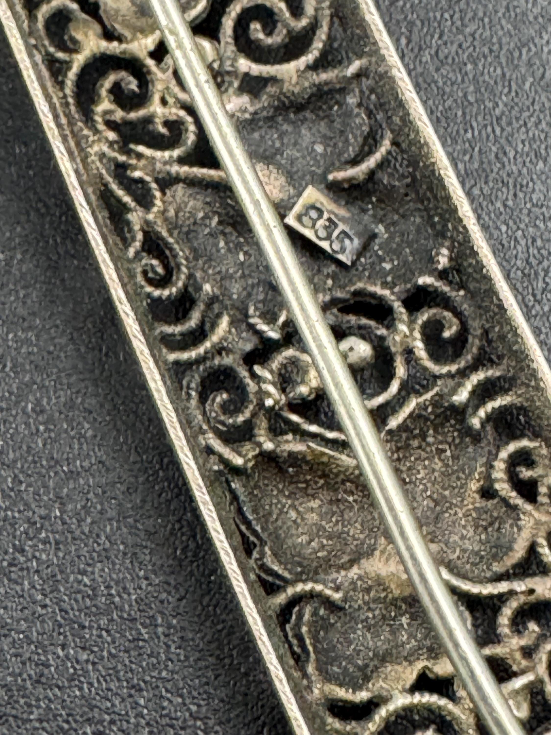 Antique 835 grade continental silver art nouveau leaf bar brooch, 1900s