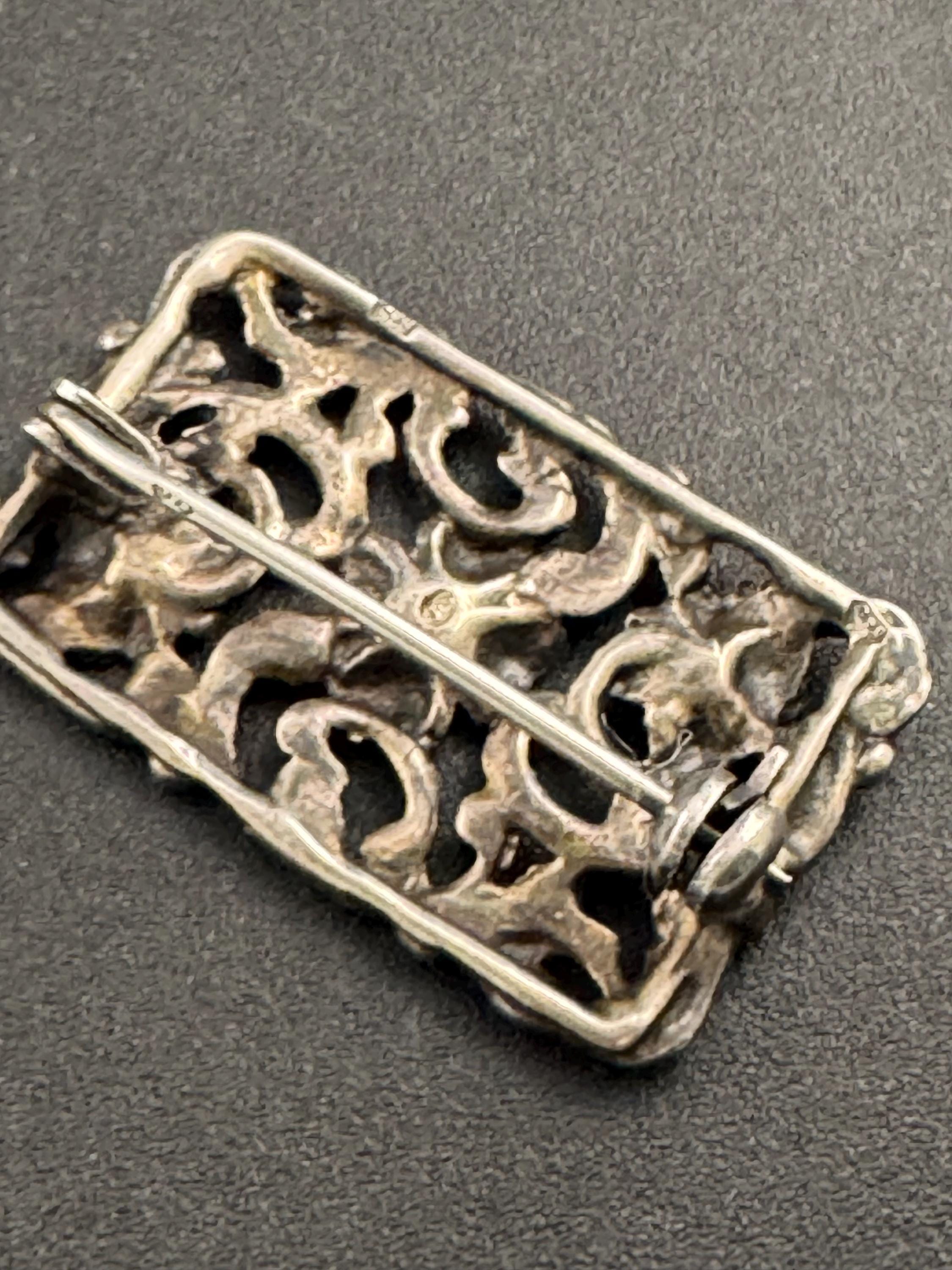 Antique 835 grade continental silver art nouveau floral brooch