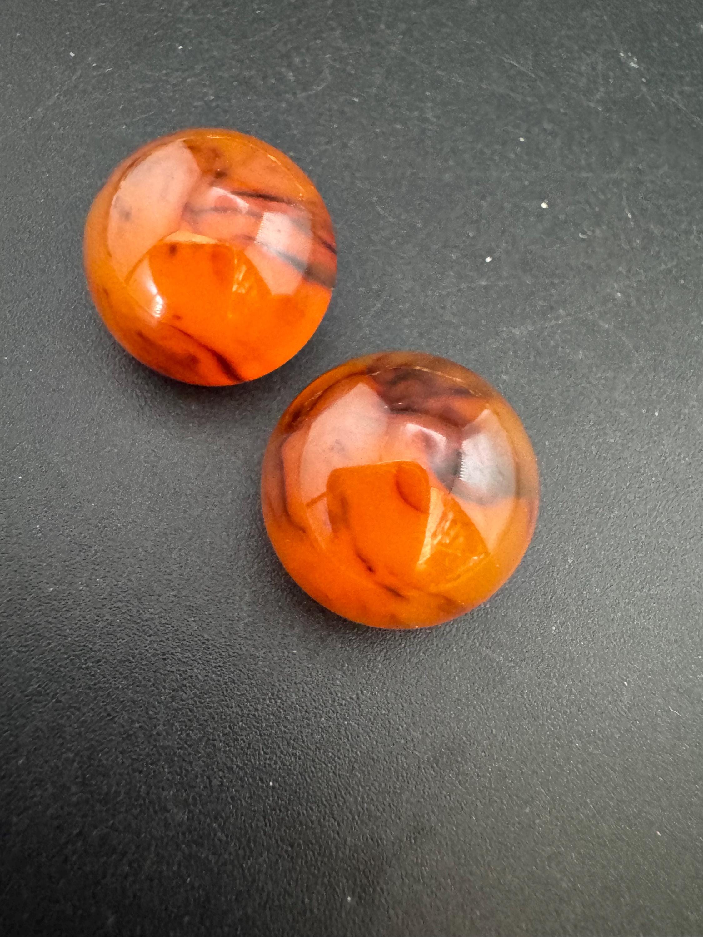 Vintage Early Plastic Domed Brown Faux Tortoiseshell Button clip on Earrings
