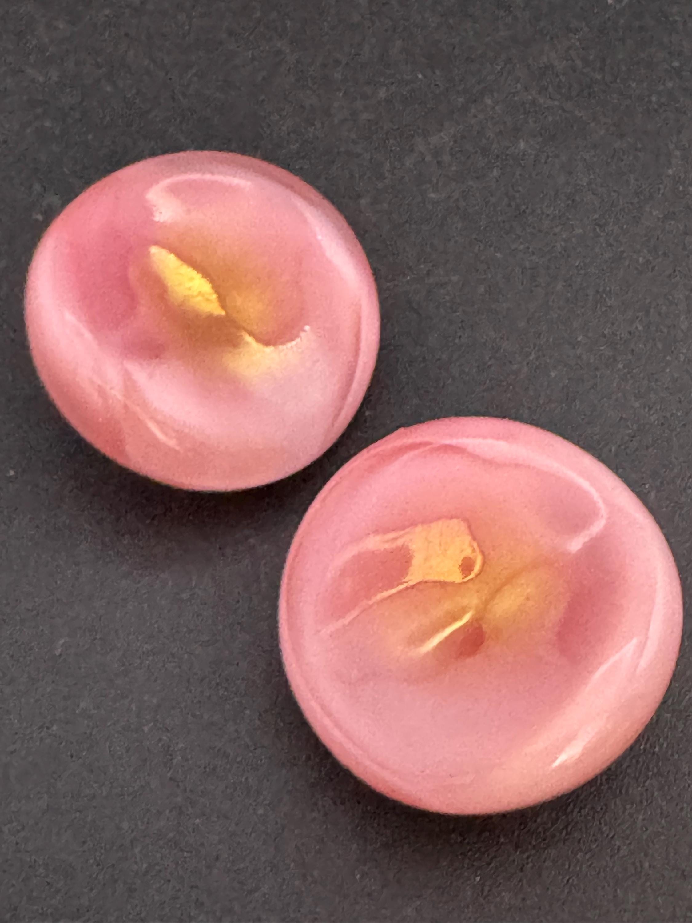 Vintage 2cm pink gold lustre glass button Clip On Earrings