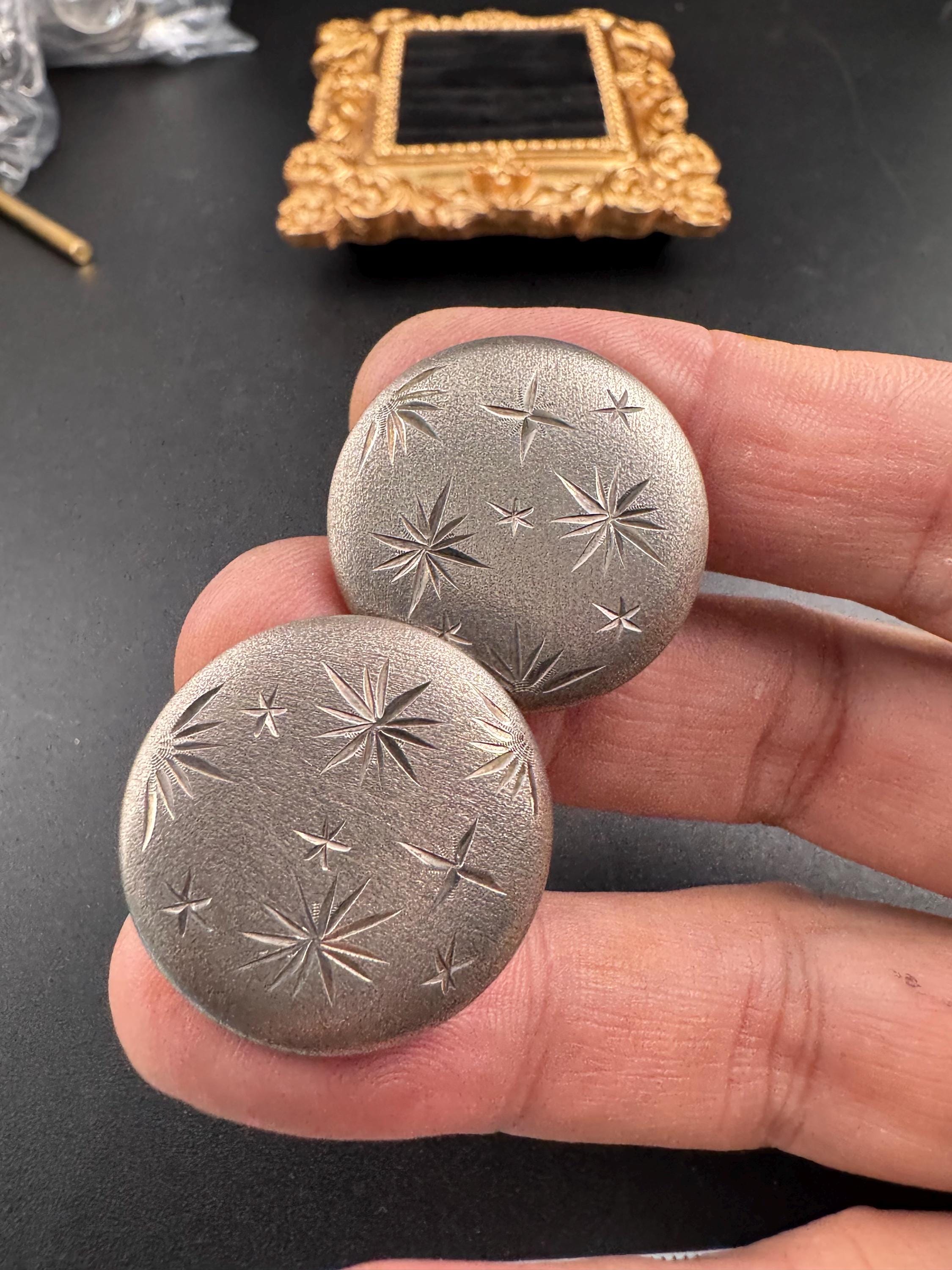 Vintage large disc earrings, 925 sterling silver clip on screw backs