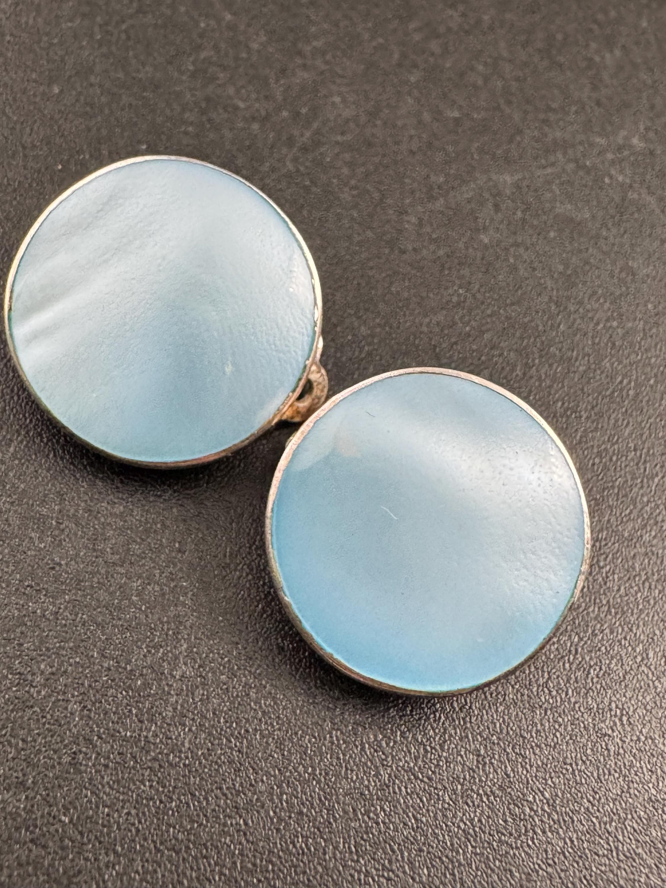 Small Vintage 925 blue natural shell sterling silver clip on earrings 1.4cm