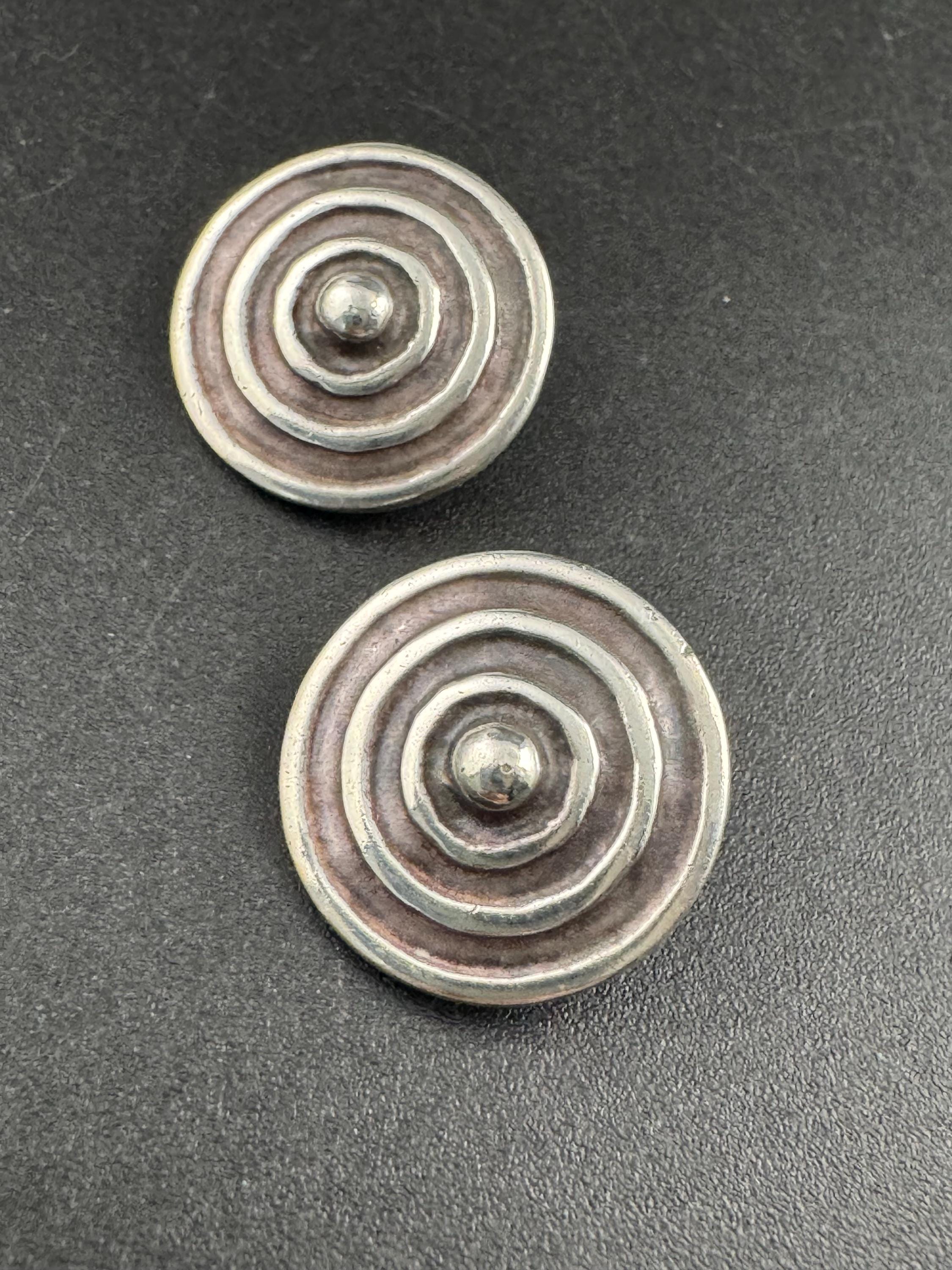Vintage 925 2cm round disc sterling silver clip on earrings