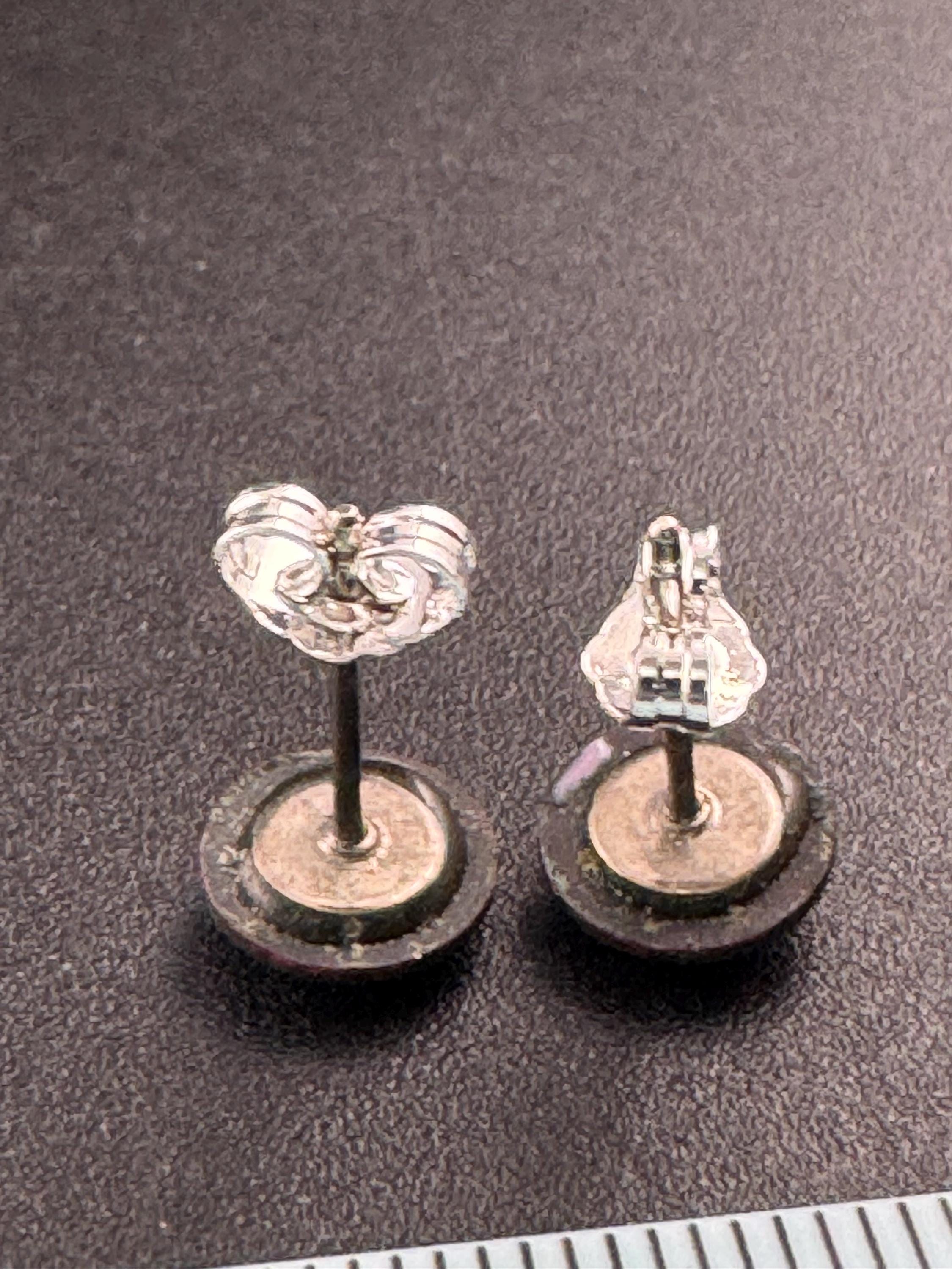 925 small round purple glass stud earrings pierced, Sterling silver dainty