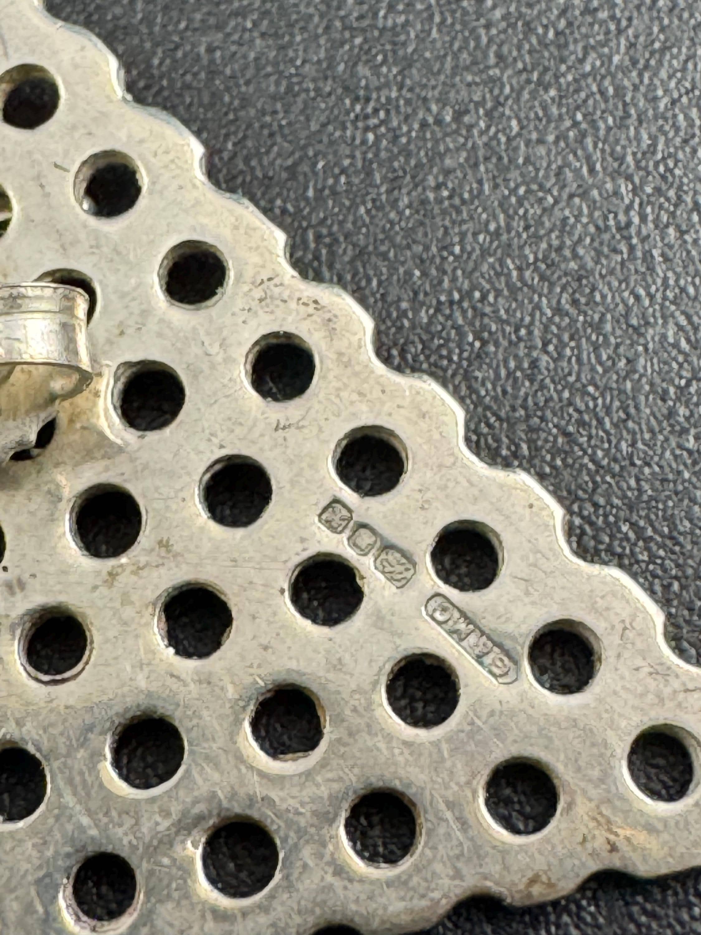 Vintage 925 modernist sterling silver triangule pierced stud earrings 3.4cm