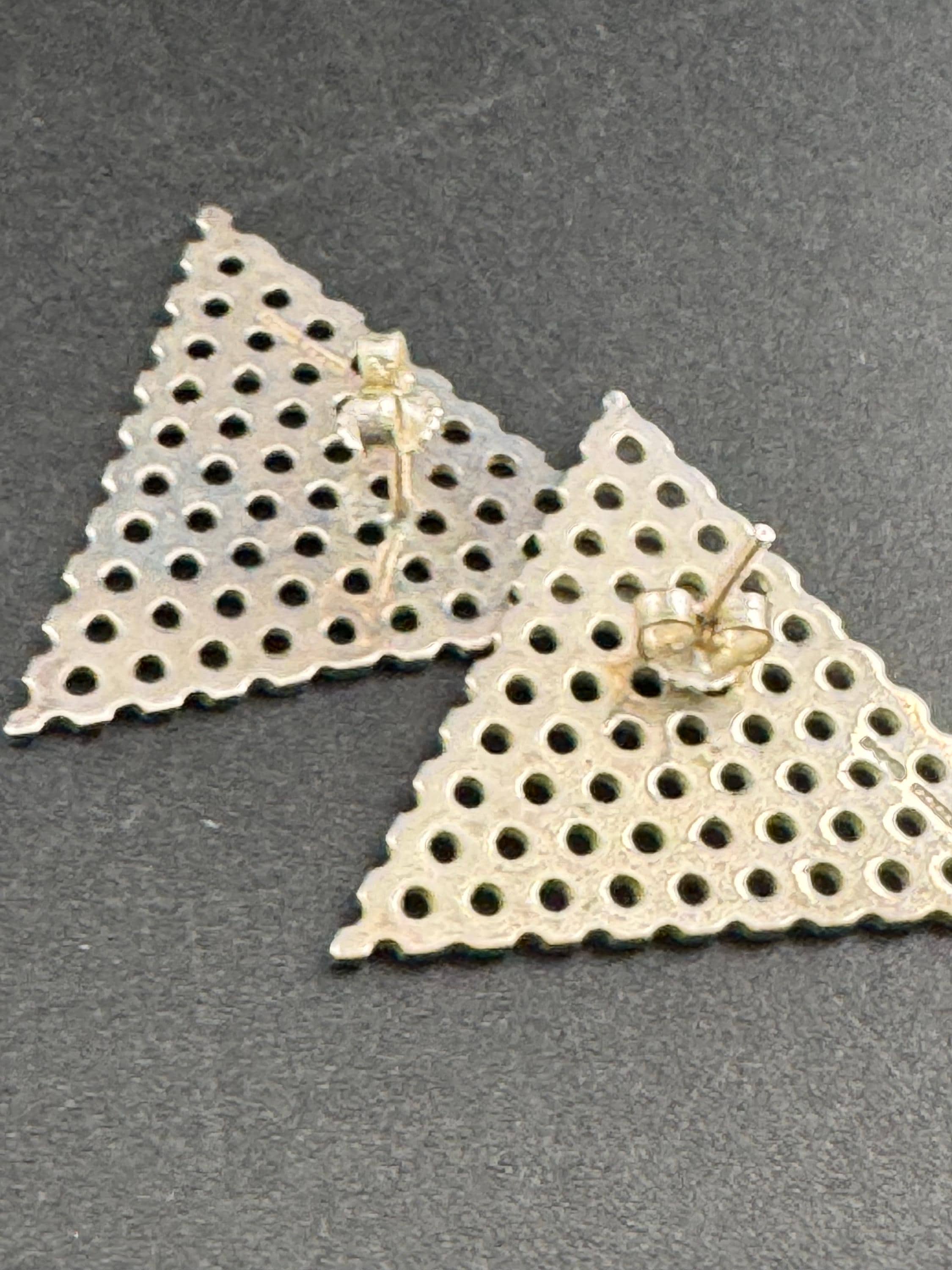 Vintage 925 modernist sterling silver triangule pierced stud earrings 3.4cm