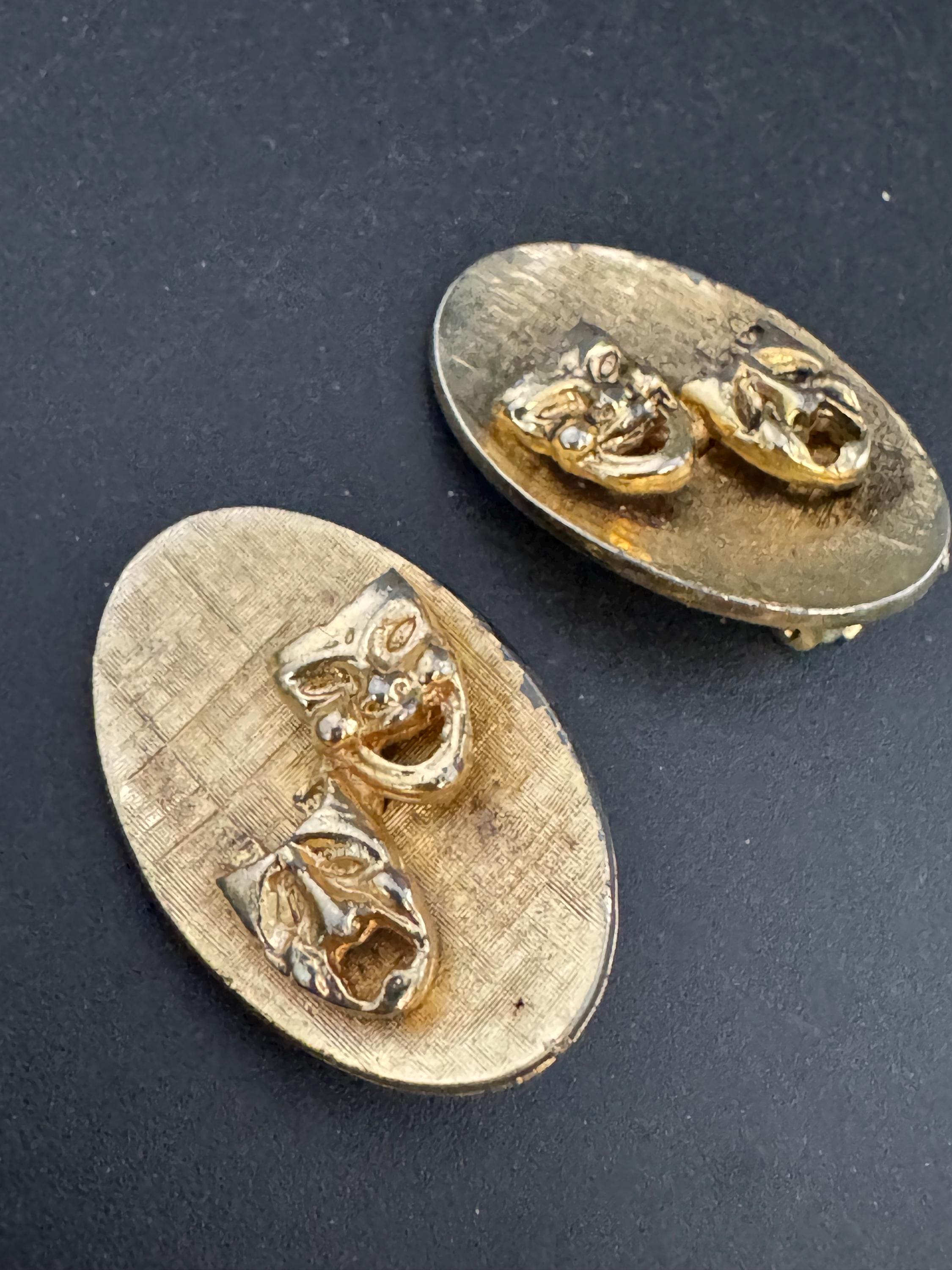 Vintage brushed novelty theatre masks Clip On Earrings