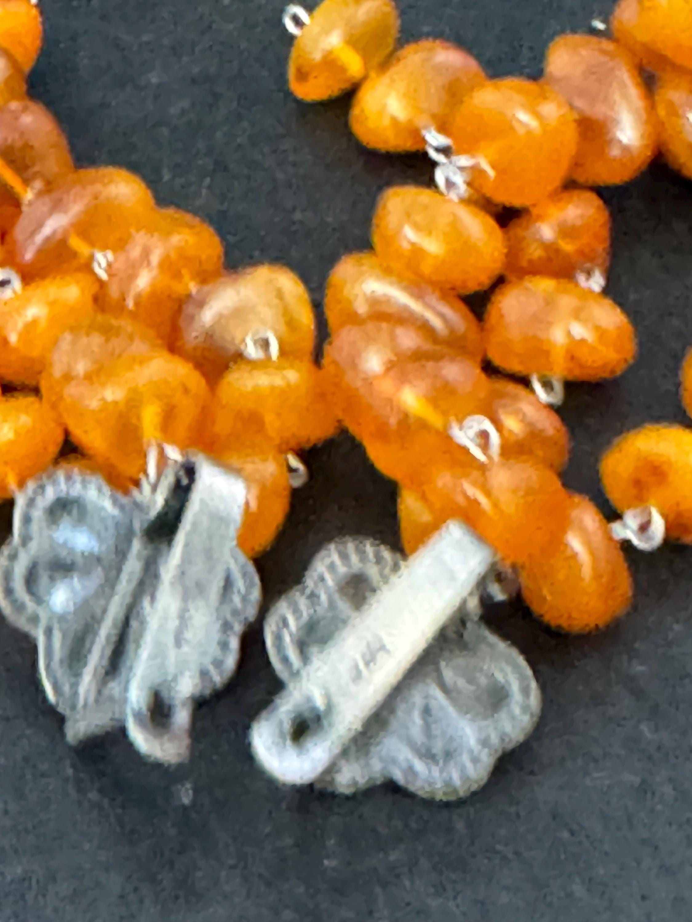 Antique 925 silver bead amber  waterfall tassel earrings , lever back pierced