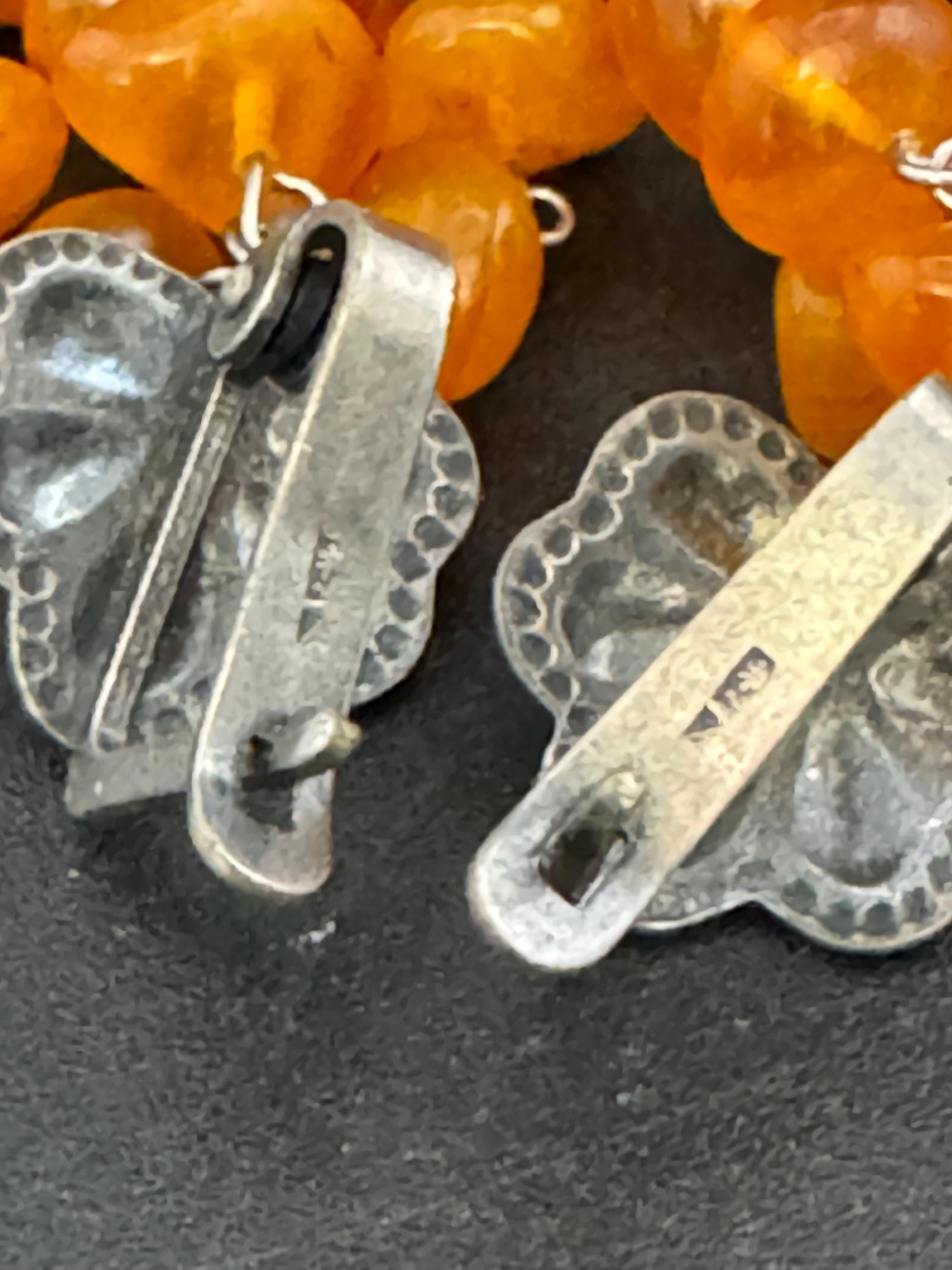 Antique 925 silver bead amber  waterfall tassel earrings , lever back pierced