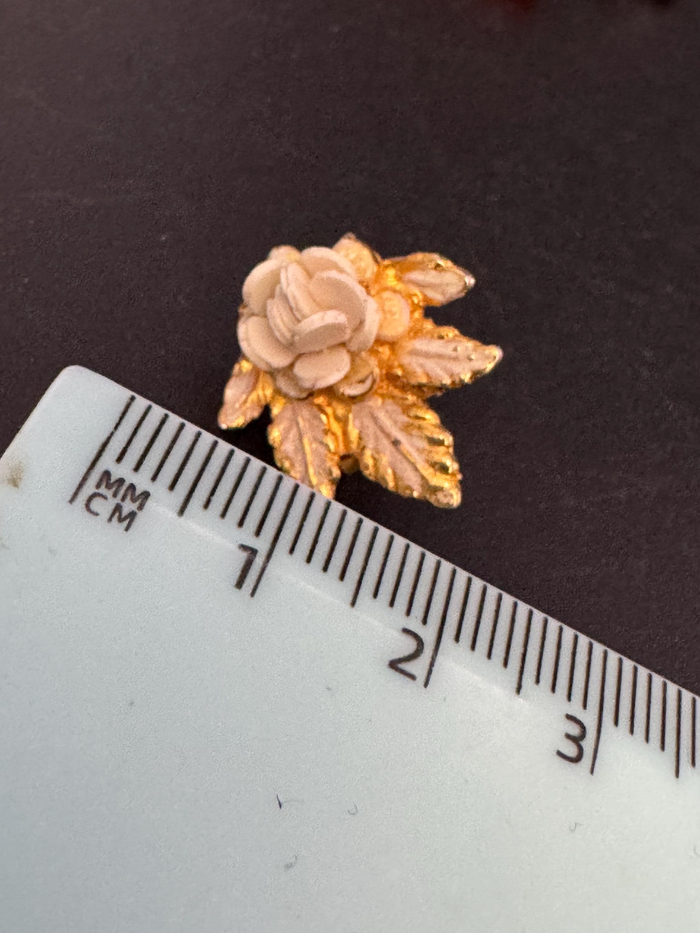 Vintage cream cold painted enamel floral rhinestone clip on earrings
