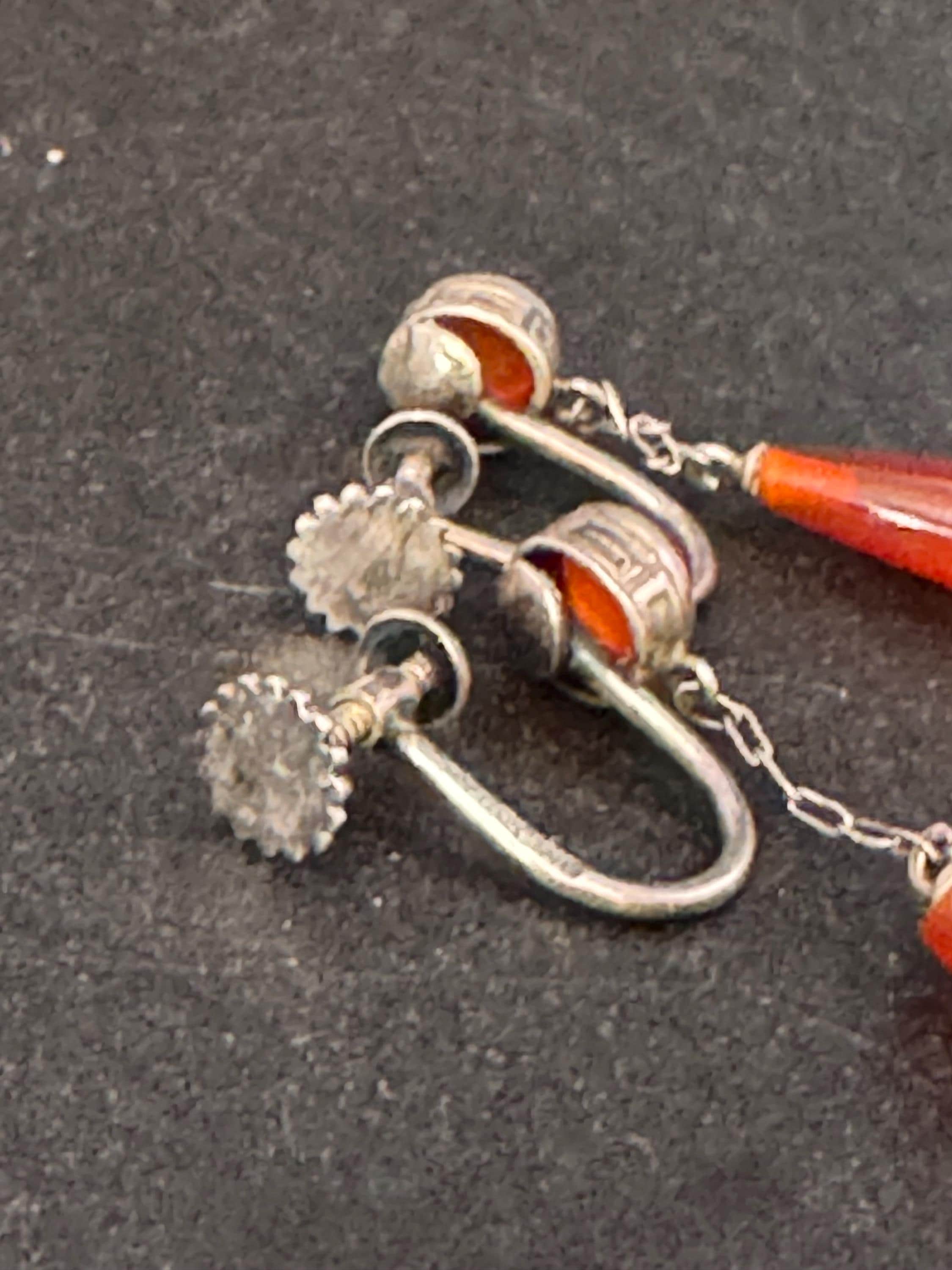Antique Carnelian Teardrop Earrings: 1920s Screw Back Clip-Ons