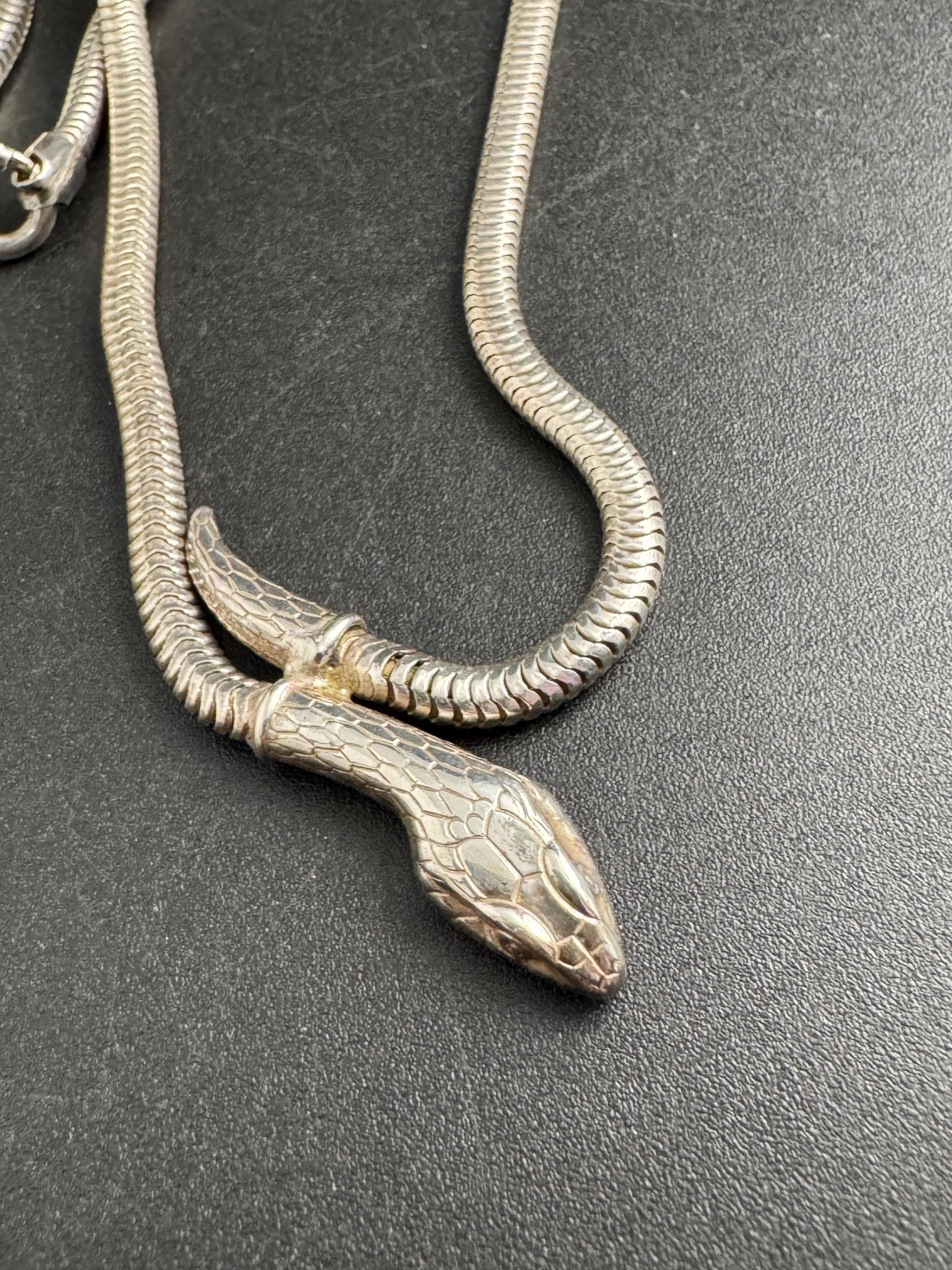 Vintage 925 silver snake head choker necklace 39.5cm
