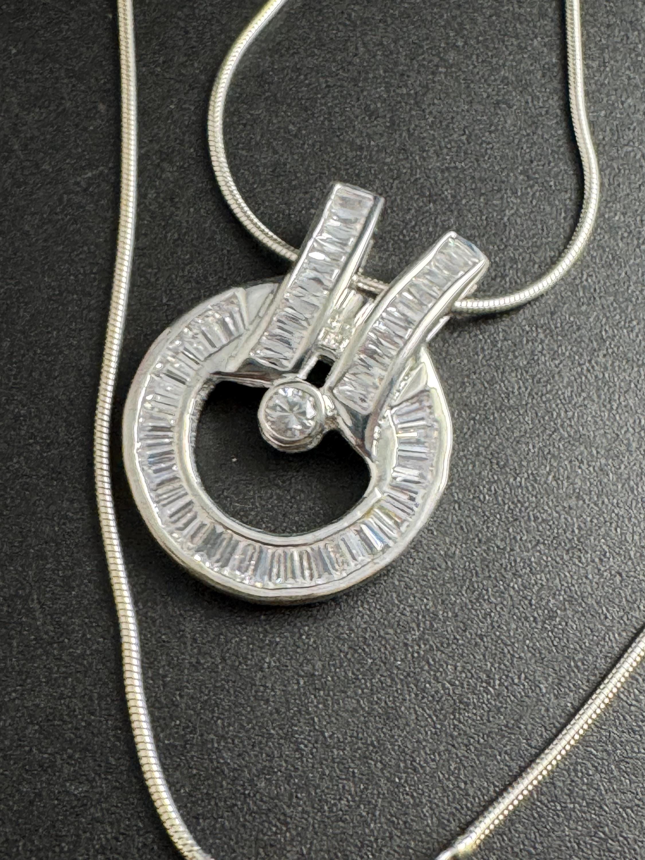 925 binder sterling silver baguette diamanté pendant necklace