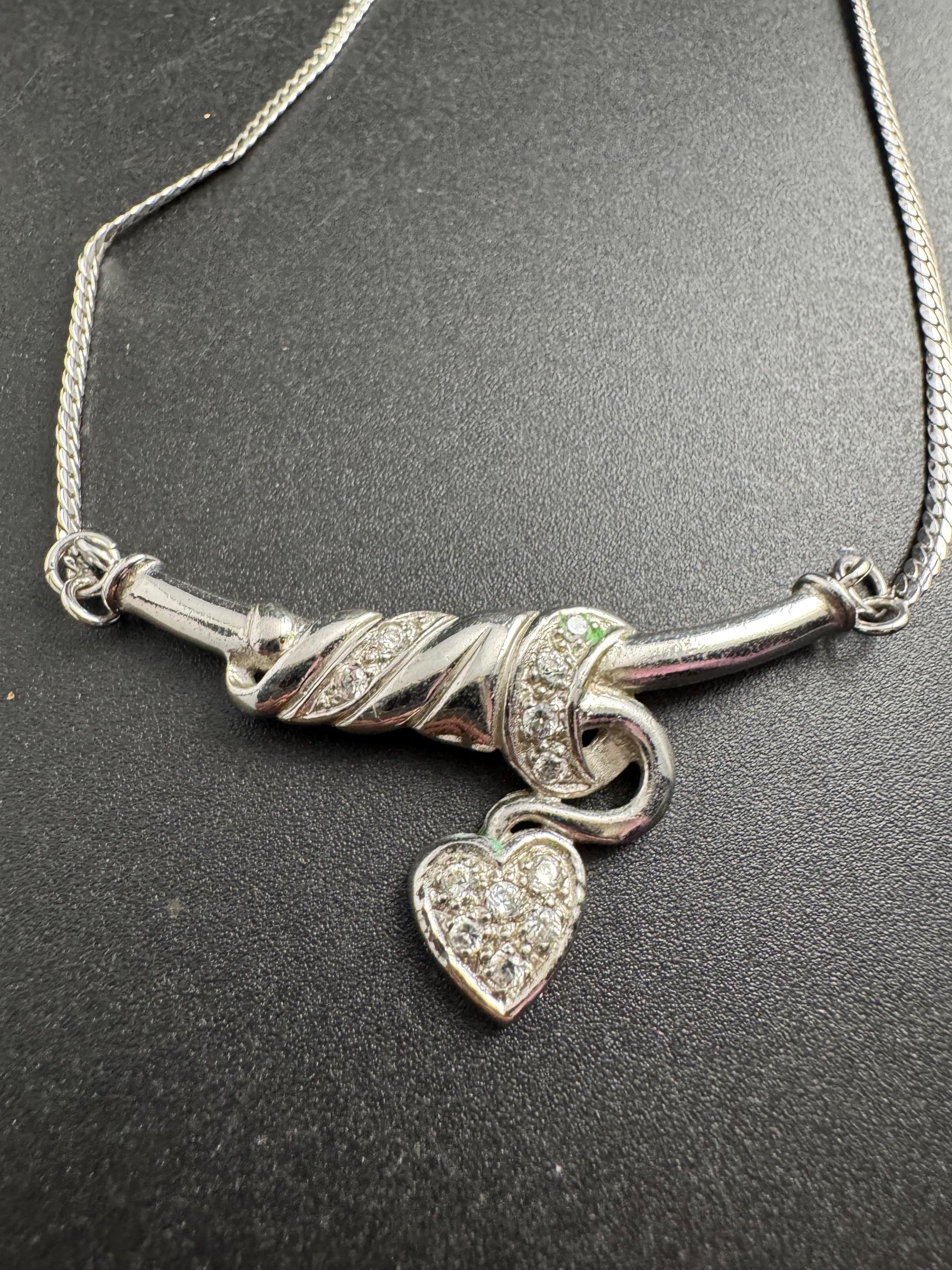 925 sterling silver love heart diamanté pendant necklace