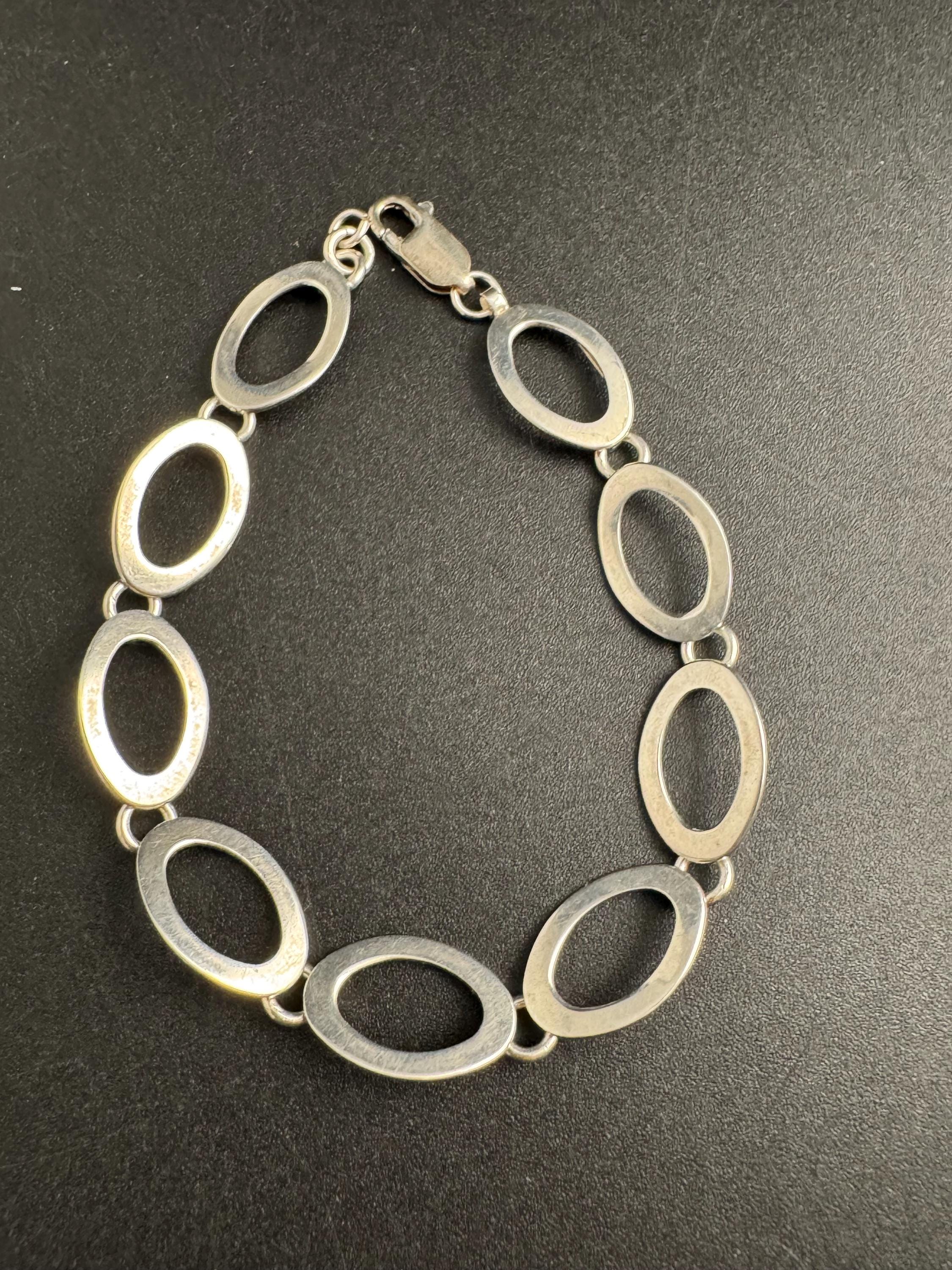 925 sterling silver modernist hoops panel link bracelet 19.5cm long