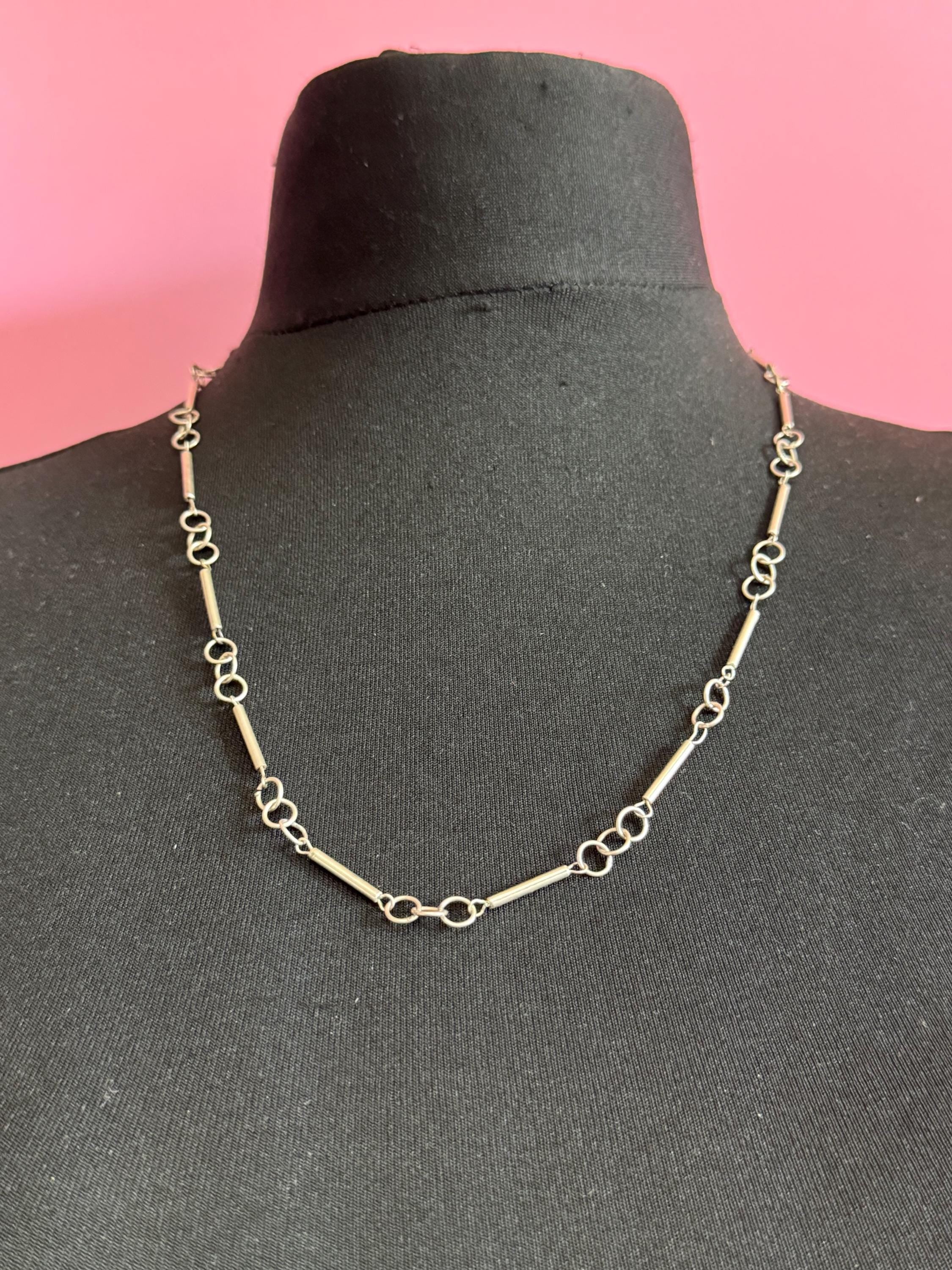925 Sterling silver link bar station chain, necklace 13 grams 61.5cm