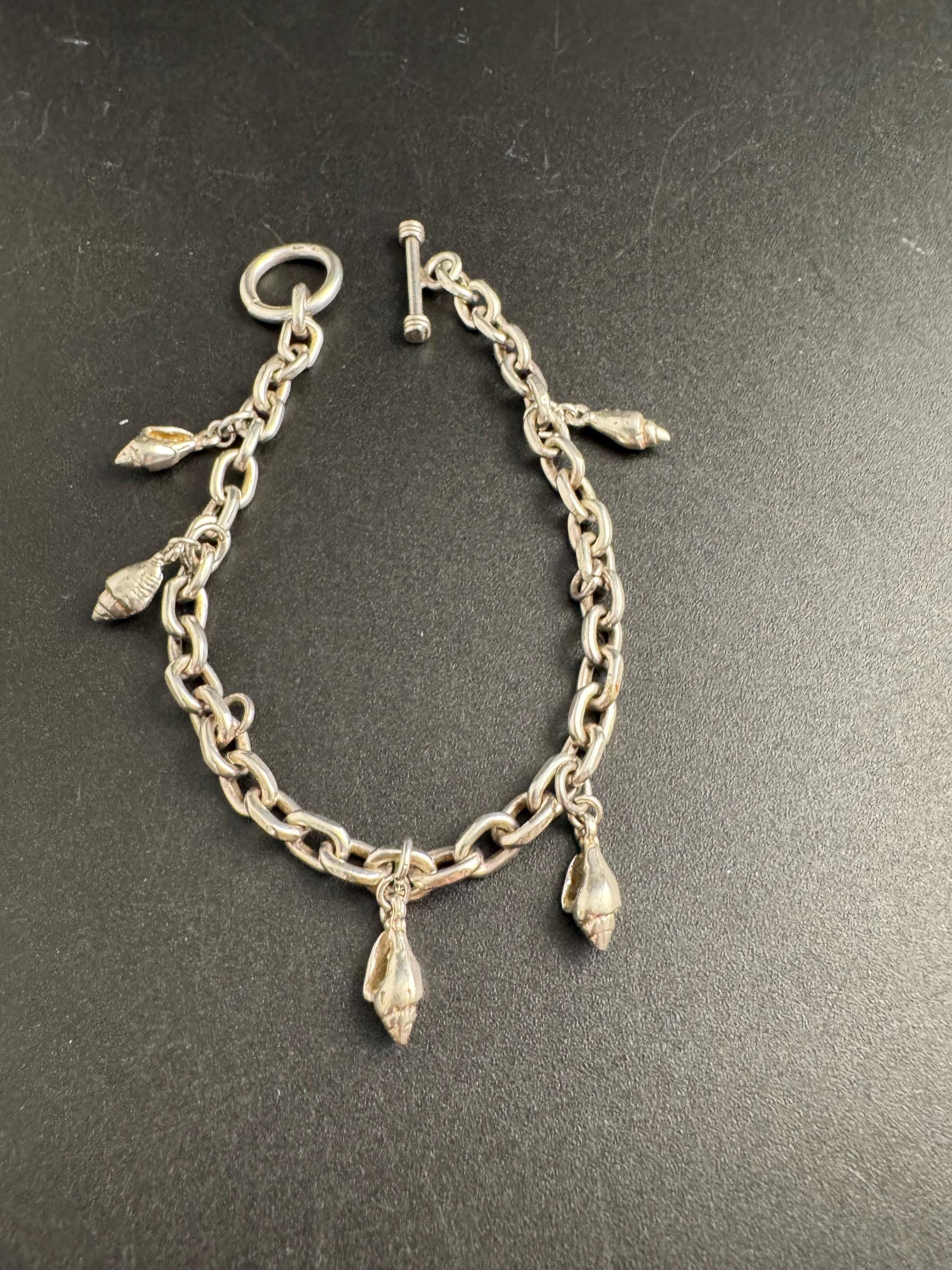 Vintage 925 sterling silver nautical seashell charm bracelet