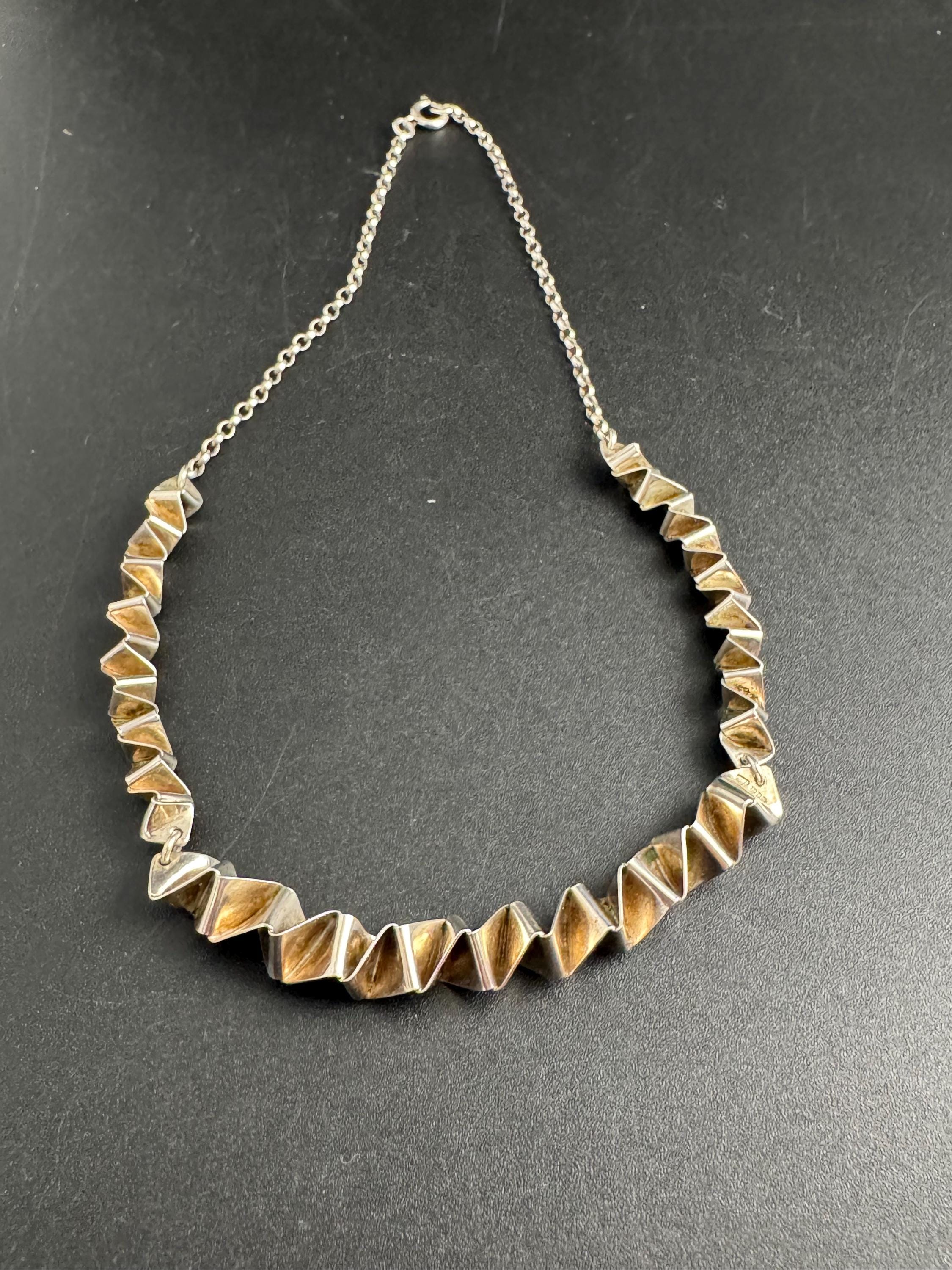 Petite chunky Artisan vintage 925 sterling silver modernist choker necklace 38cm