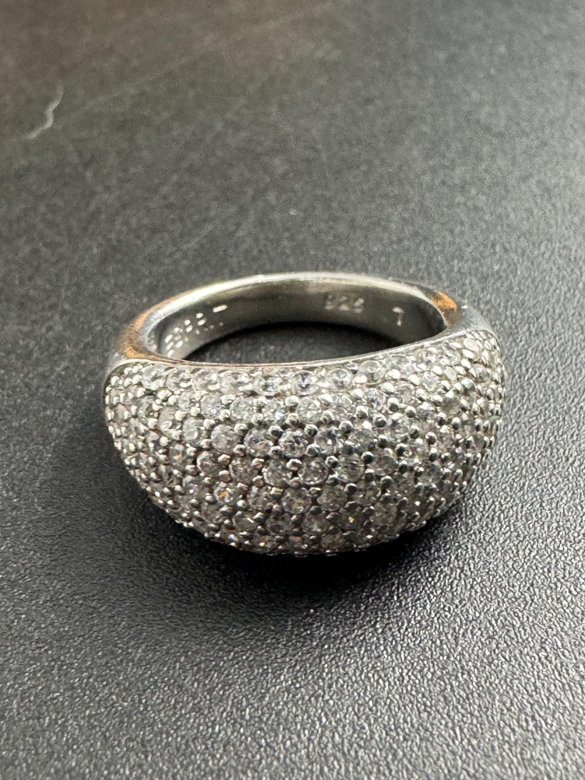 vintage clear stone diamanté cluster costume cocktail ring size M.5 925 sterling silver
