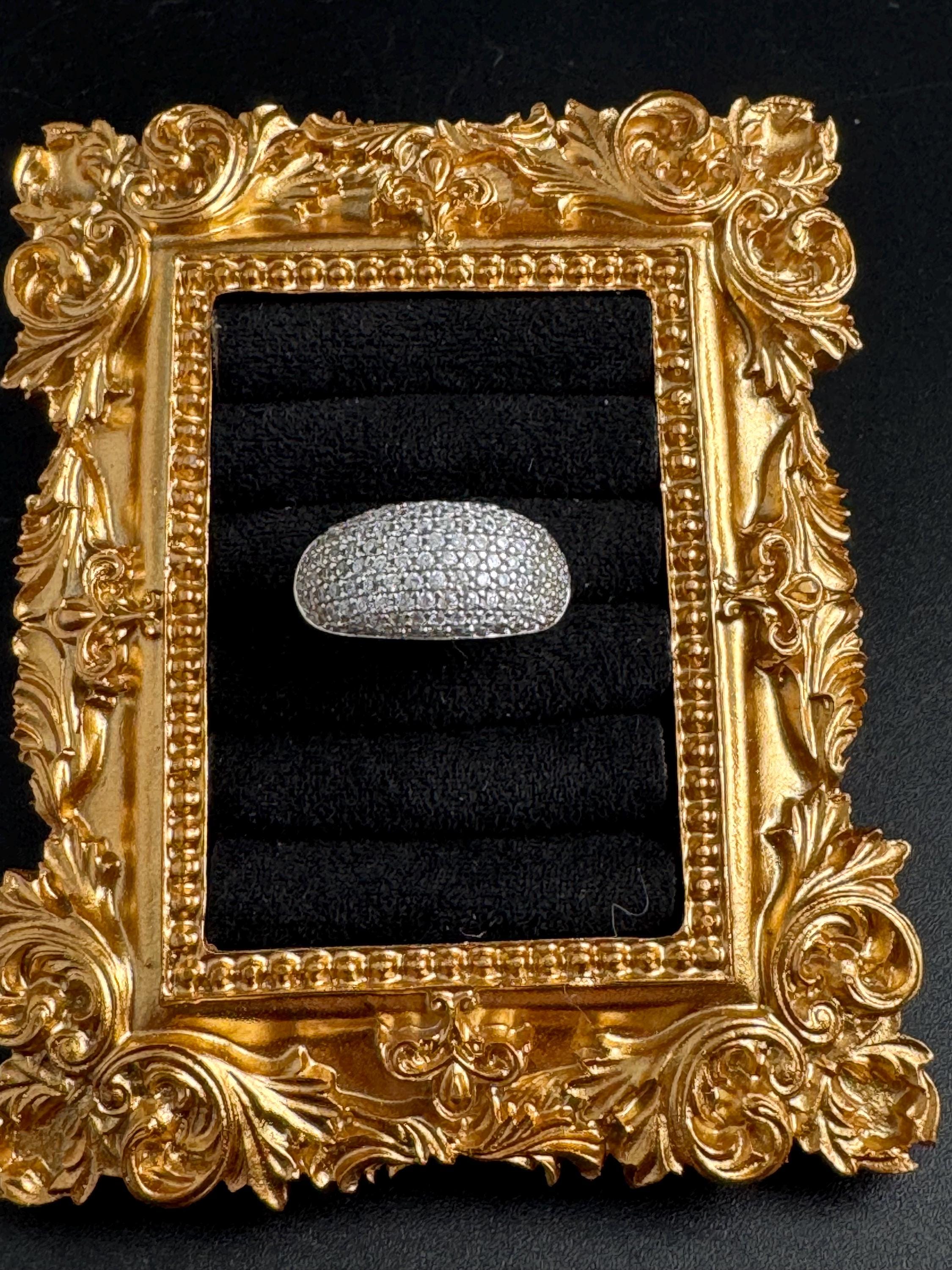 vintage clear stone diamanté cluster costume cocktail ring size M.5 925 sterling silver