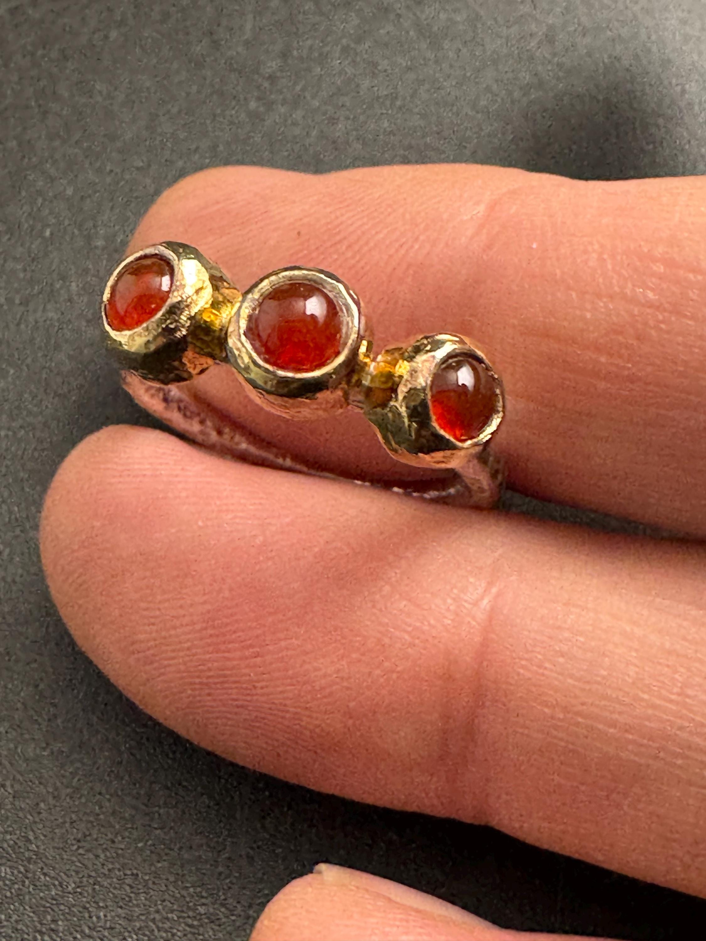 Gold Gilt Sterling Silver Carnelian Ring: Modernist Artisan Jewelry (UK Size L.5)