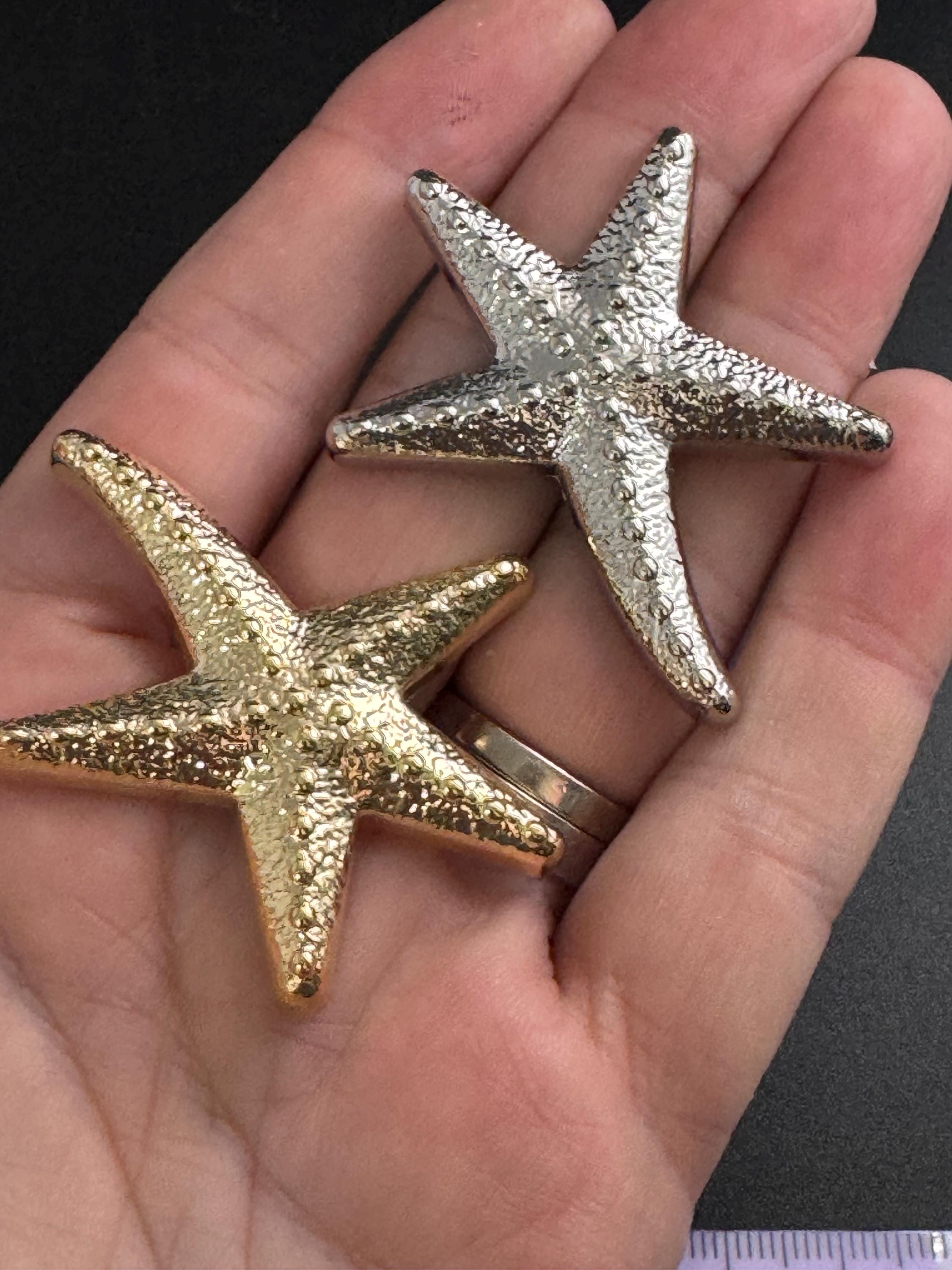 large silver starfish button, metal 1 piece 4cm, nautical 40mm