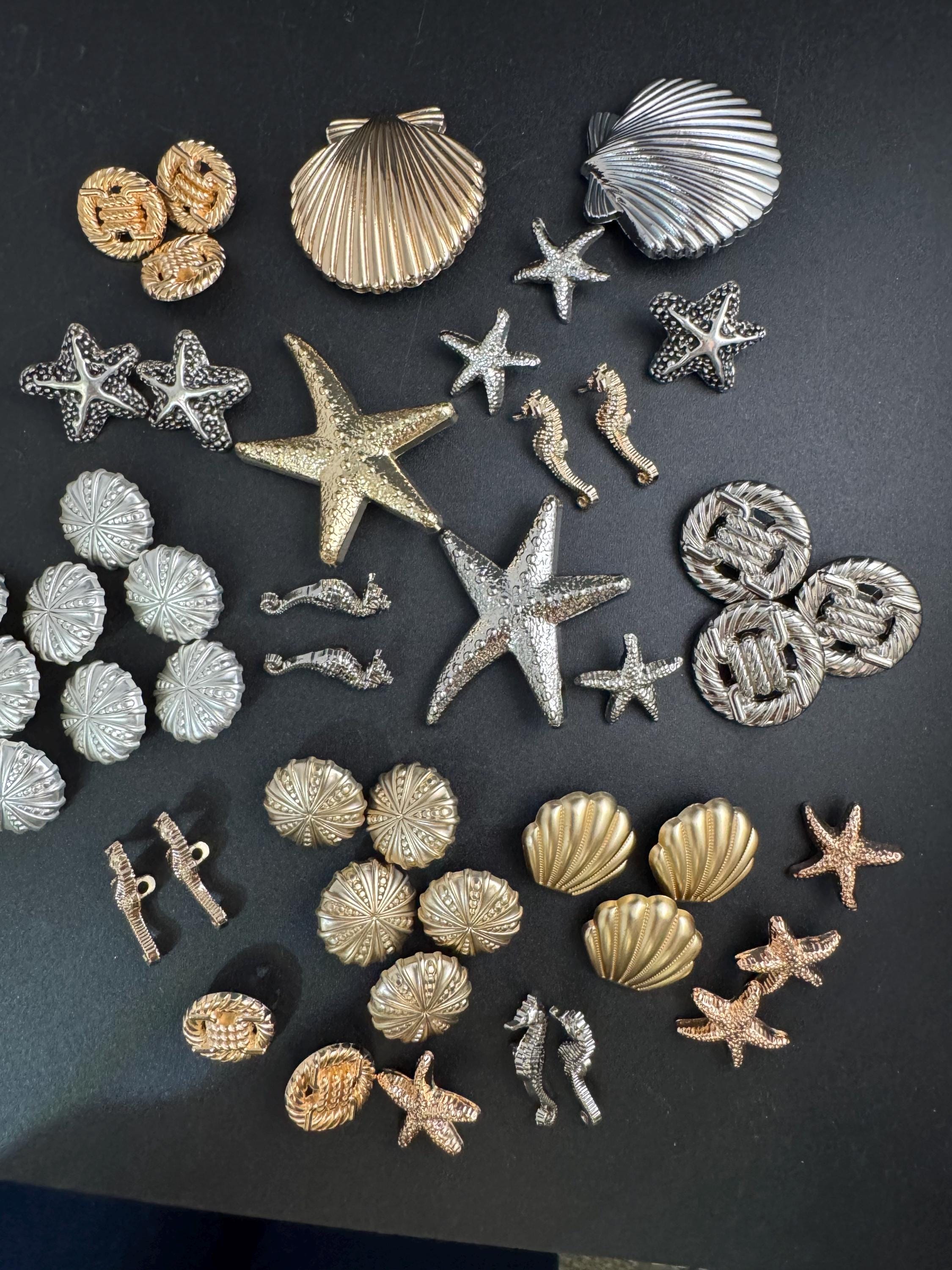 large silver starfish button, metal 1 piece 4cm, nautical 40mm