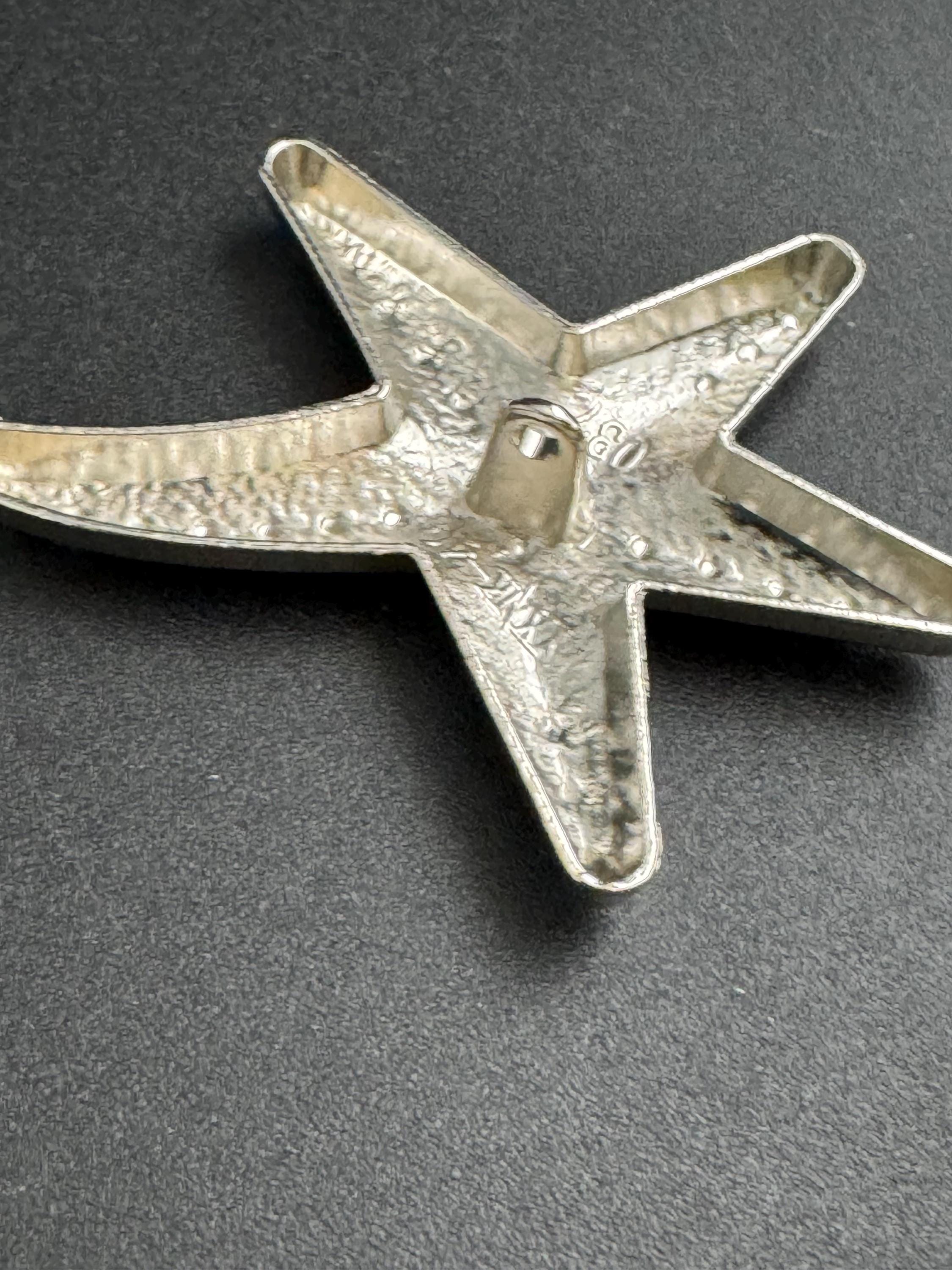 large silver starfish button, metal 1 piece 4cm, nautical 40mm