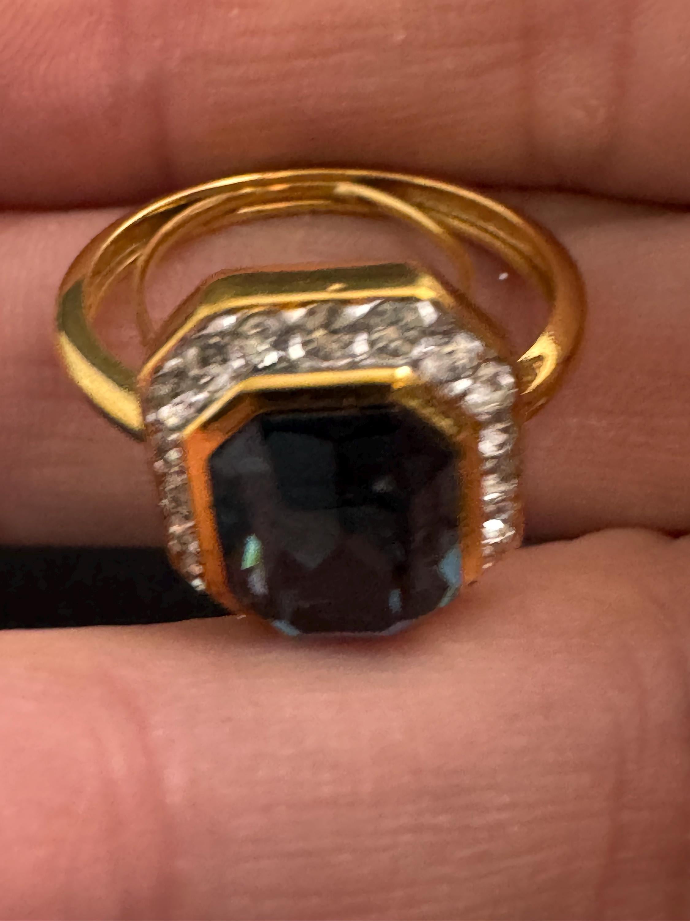 Attwood and Sawyer sapphire crystal dress ring,  signed A&S gold tone adjustable