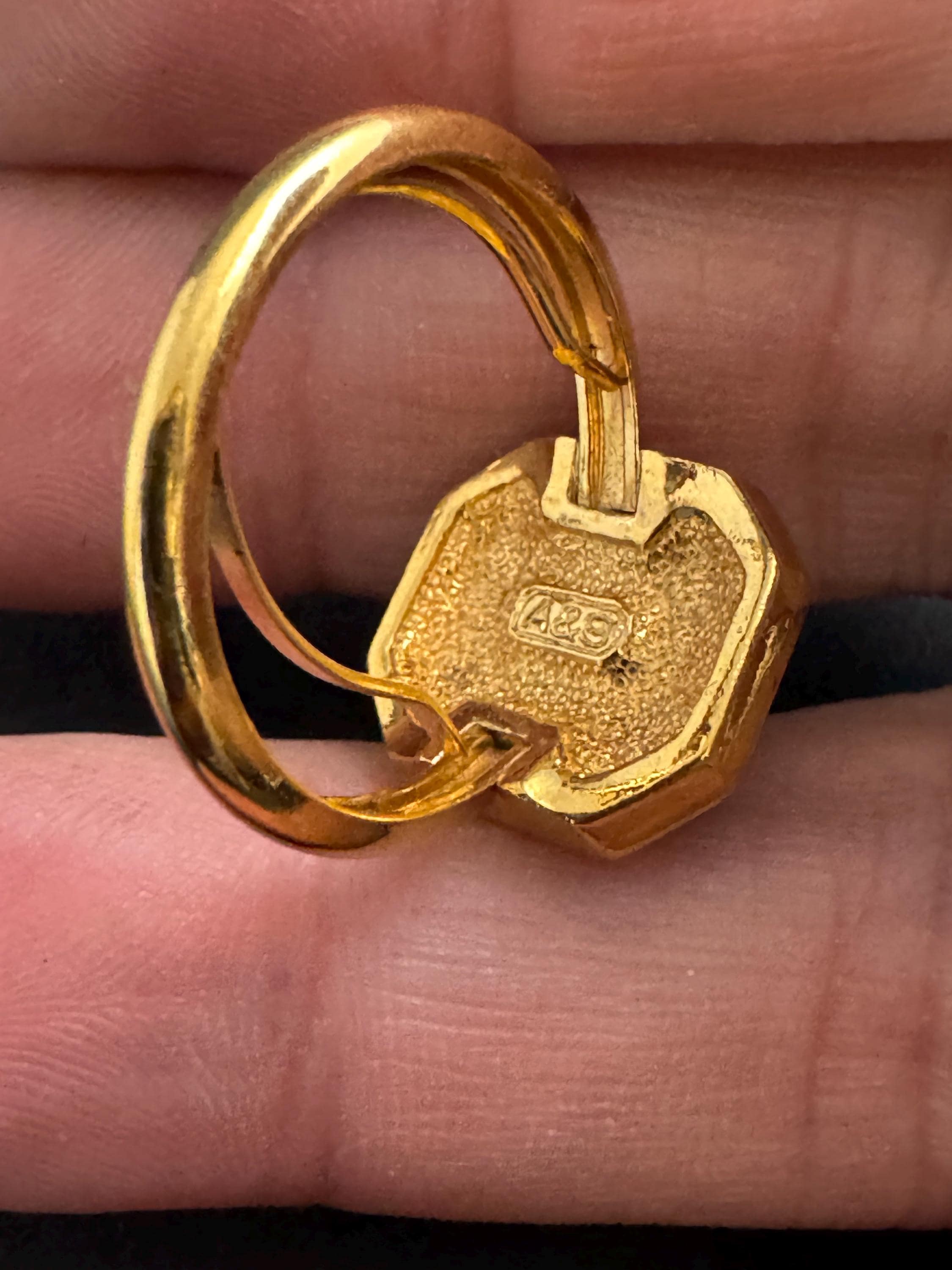 Attwood and Sawyer sapphire crystal dress ring,  signed A&S gold tone adjustable