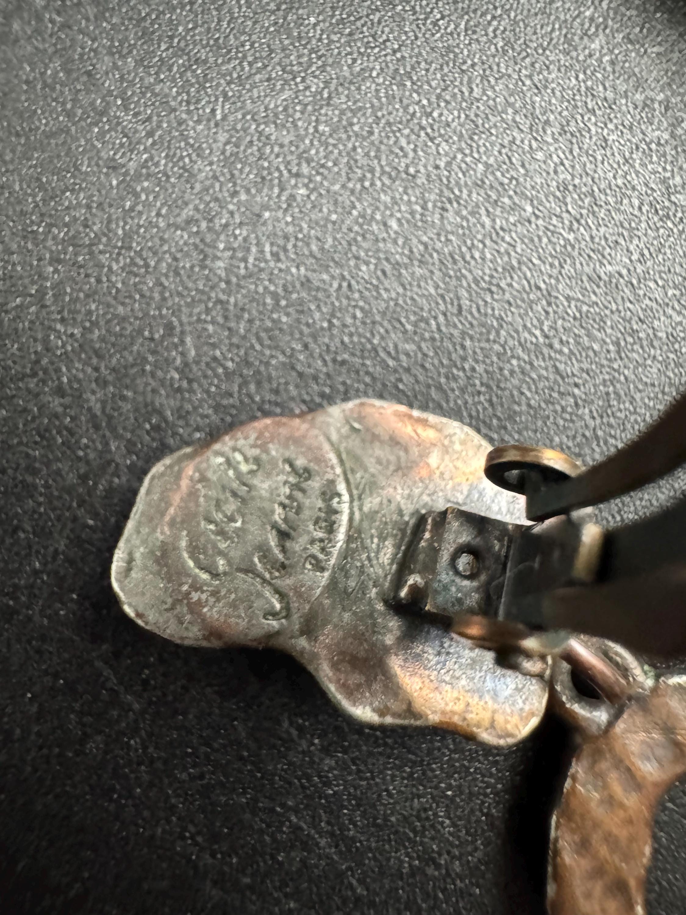 Signed Cecile Jeanne Paris pink Glass Beaded bronze Clip On Earrings