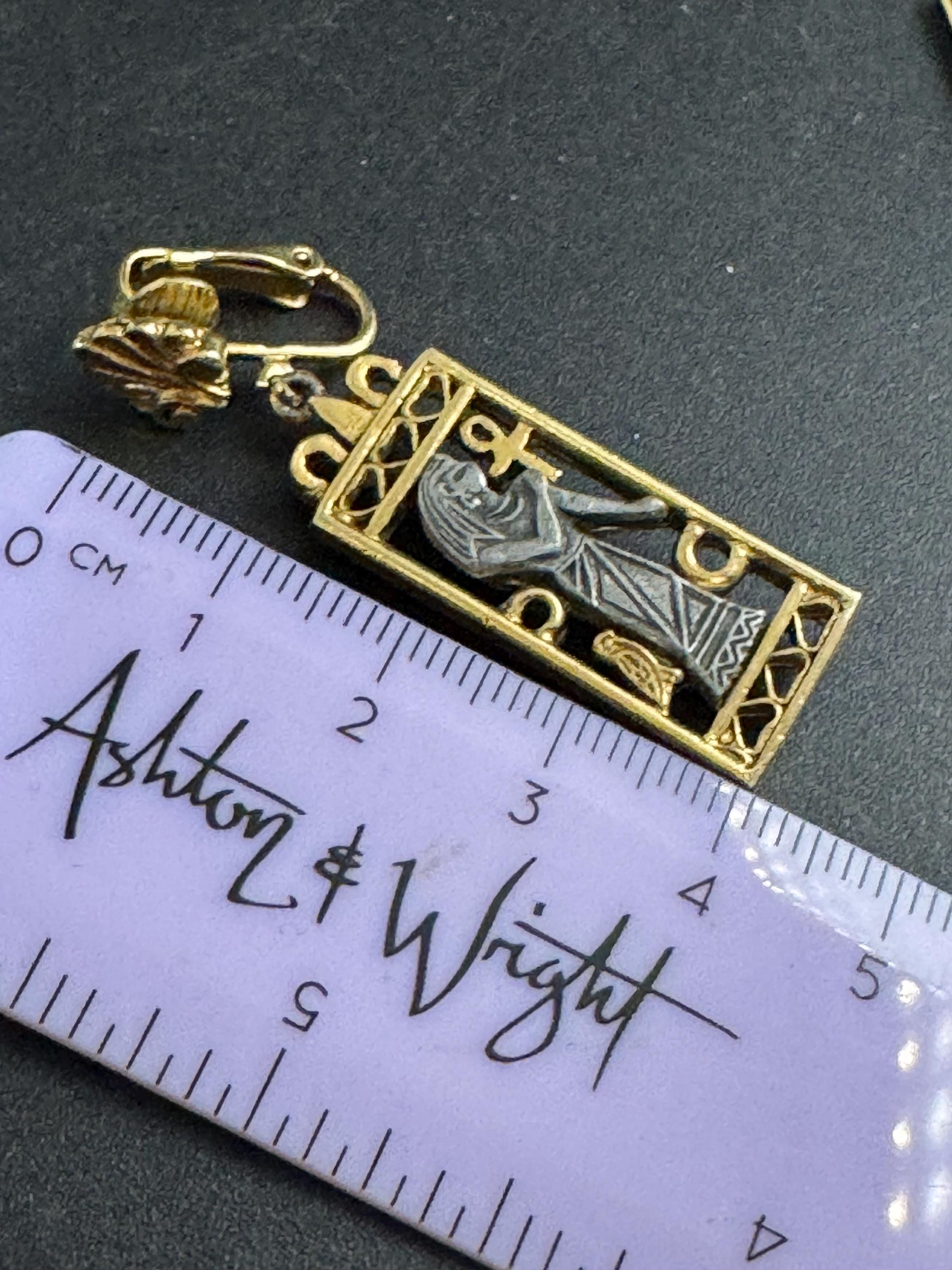 Vintage @ART egyptian revival drop clip on earrings, signed arthur pepper  Gold tone
