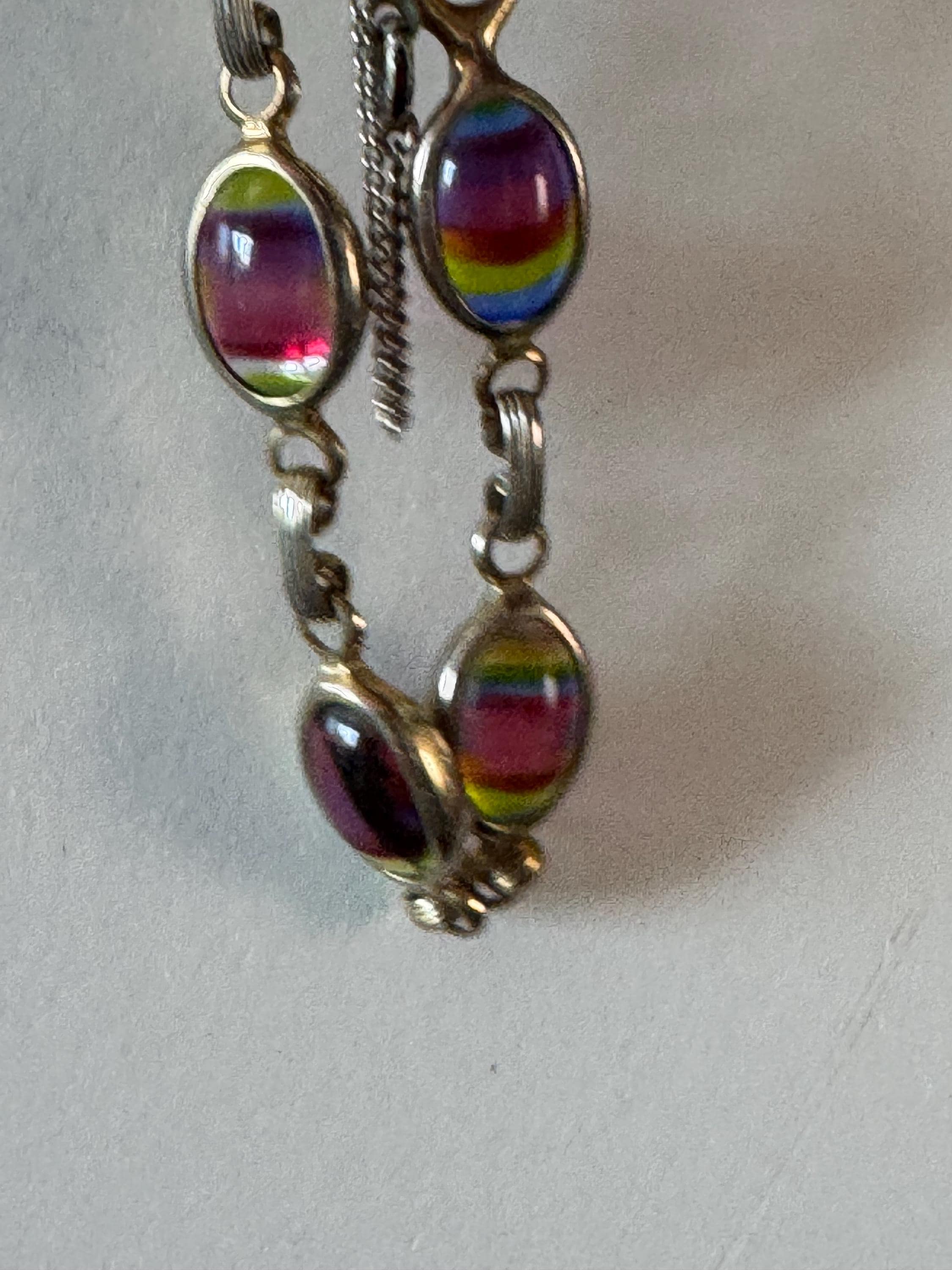 Sarah Coventry harmony rainbow glass cabochon chain link bracelet 19.5cm