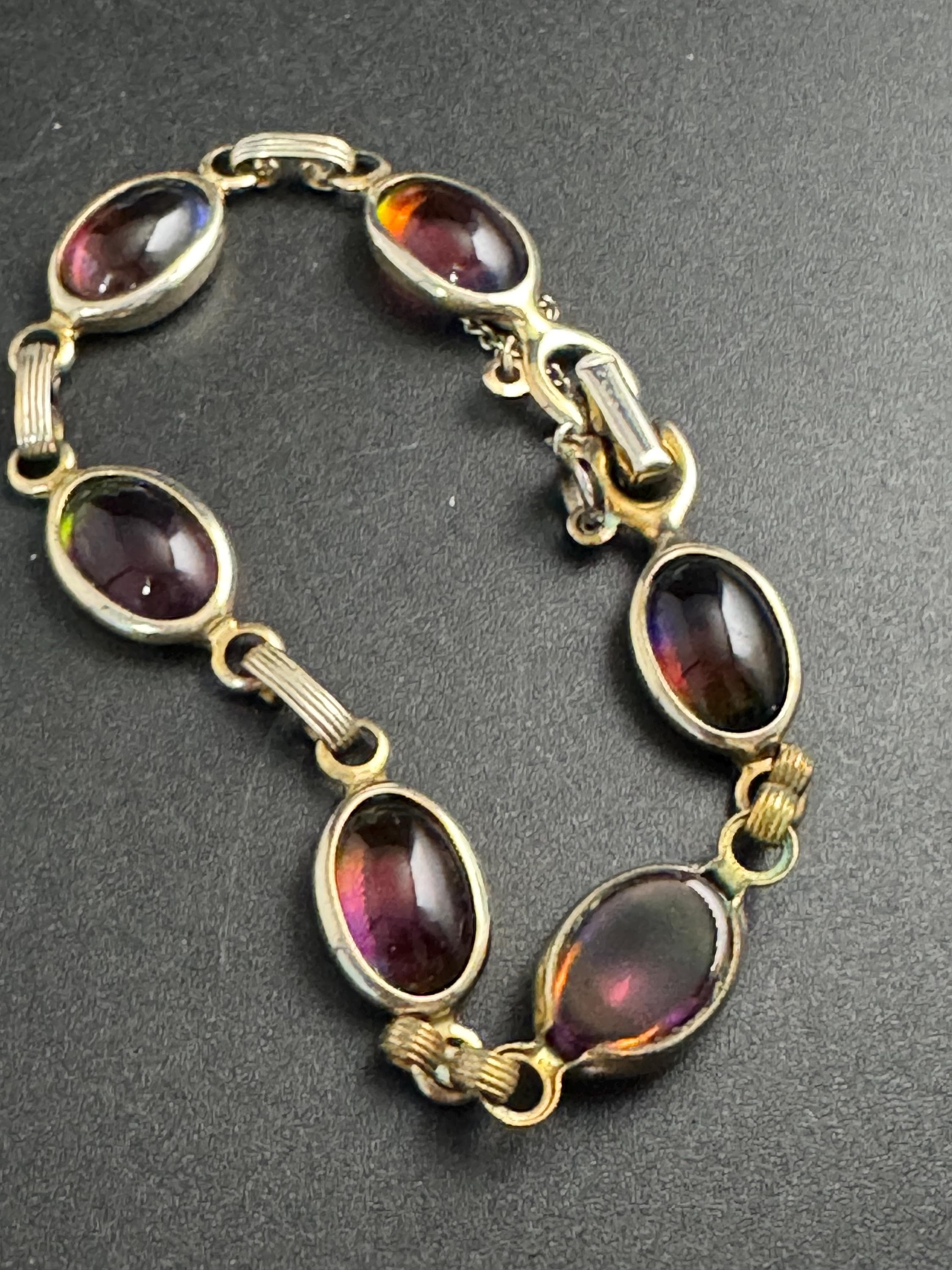 Sarah Coventry harmony rainbow glass cabochon chain link bracelet 19.5cm