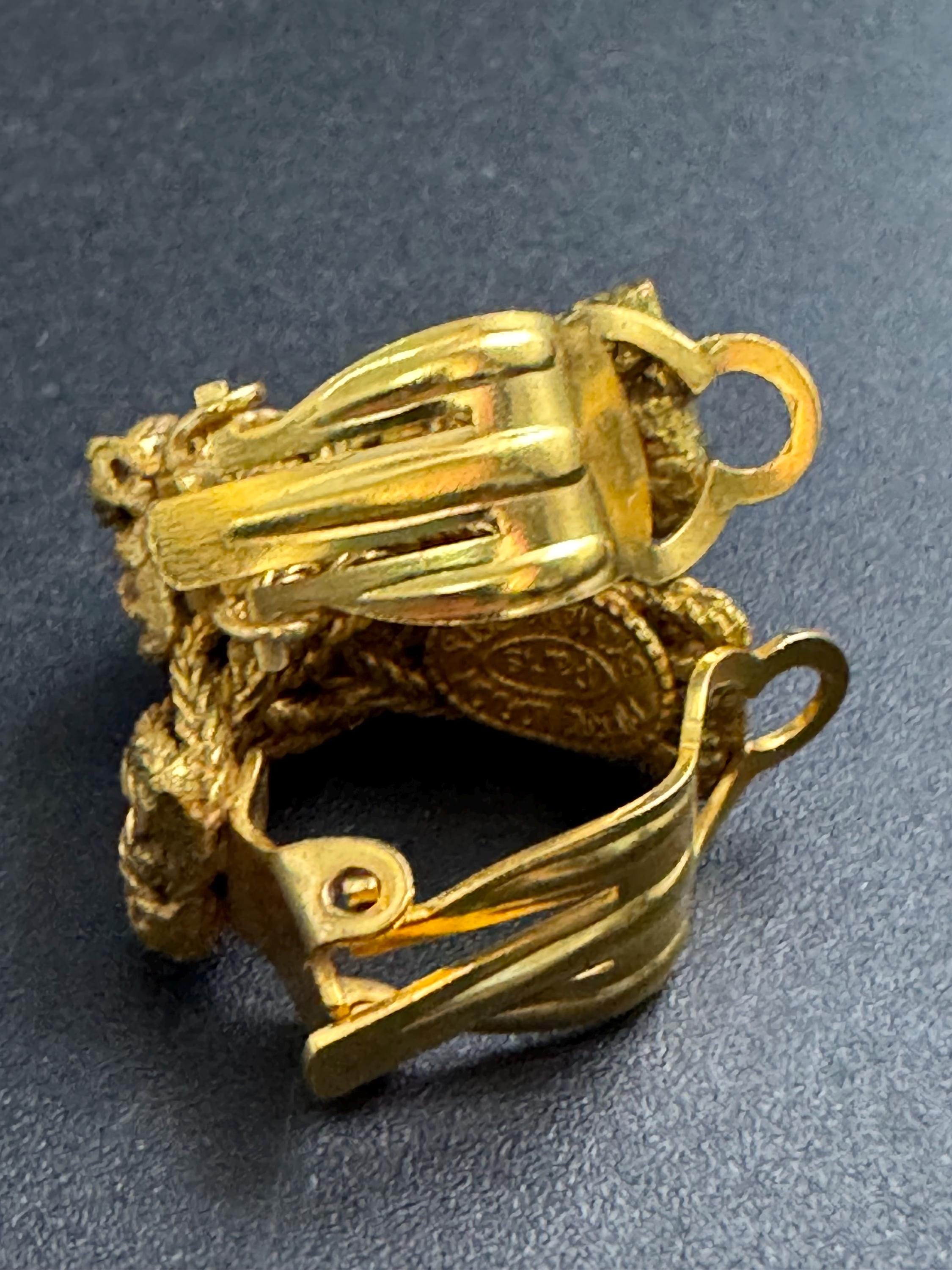 Designer Pierre lorion Sylvia Karels gold mesh hoop earrings,