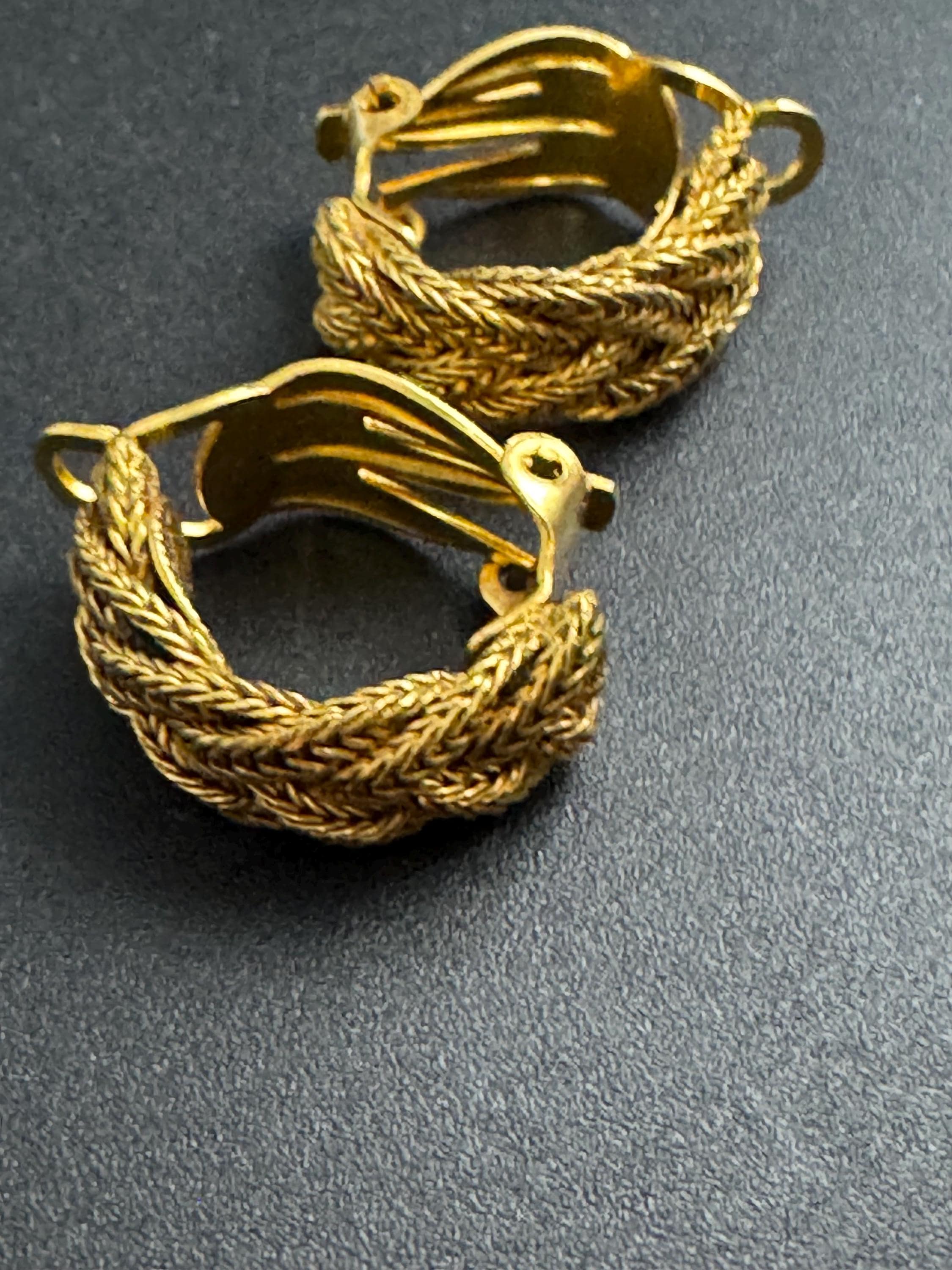 Designer Pierre lorion Sylvia Karels gold mesh hoop earrings,