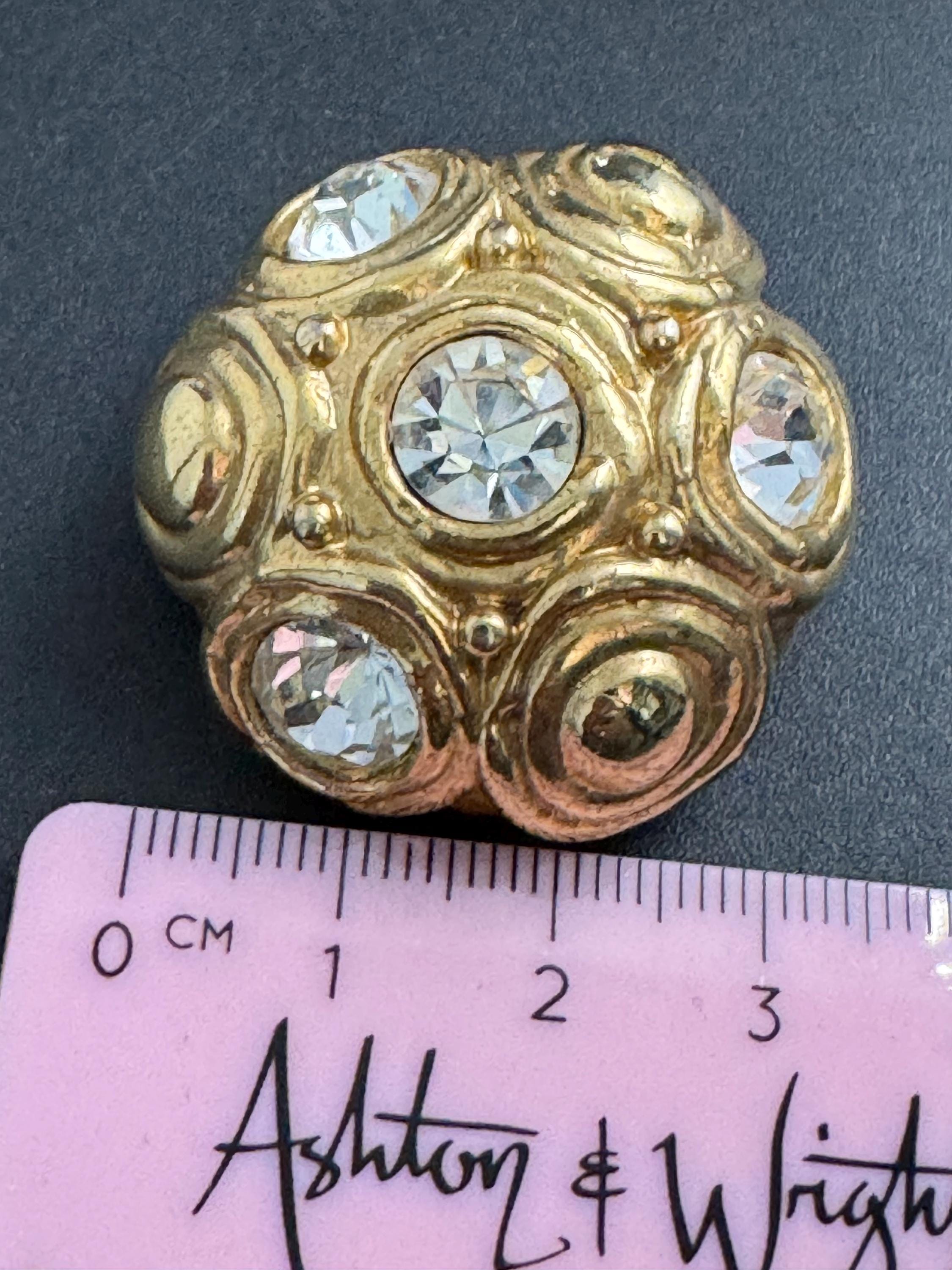 big gold clear crystal domed Clip On Earrings: Oversized designer studs