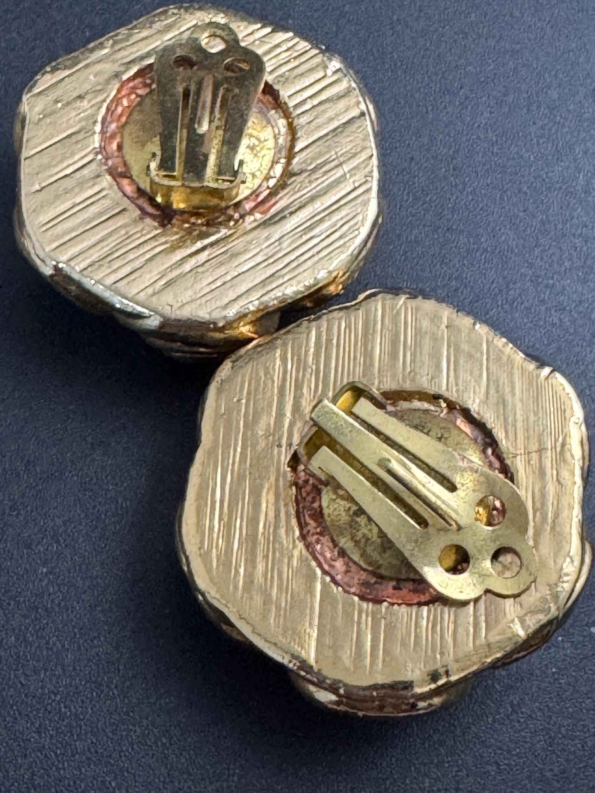 big gold clear crystal domed Clip On Earrings: Oversized designer studs