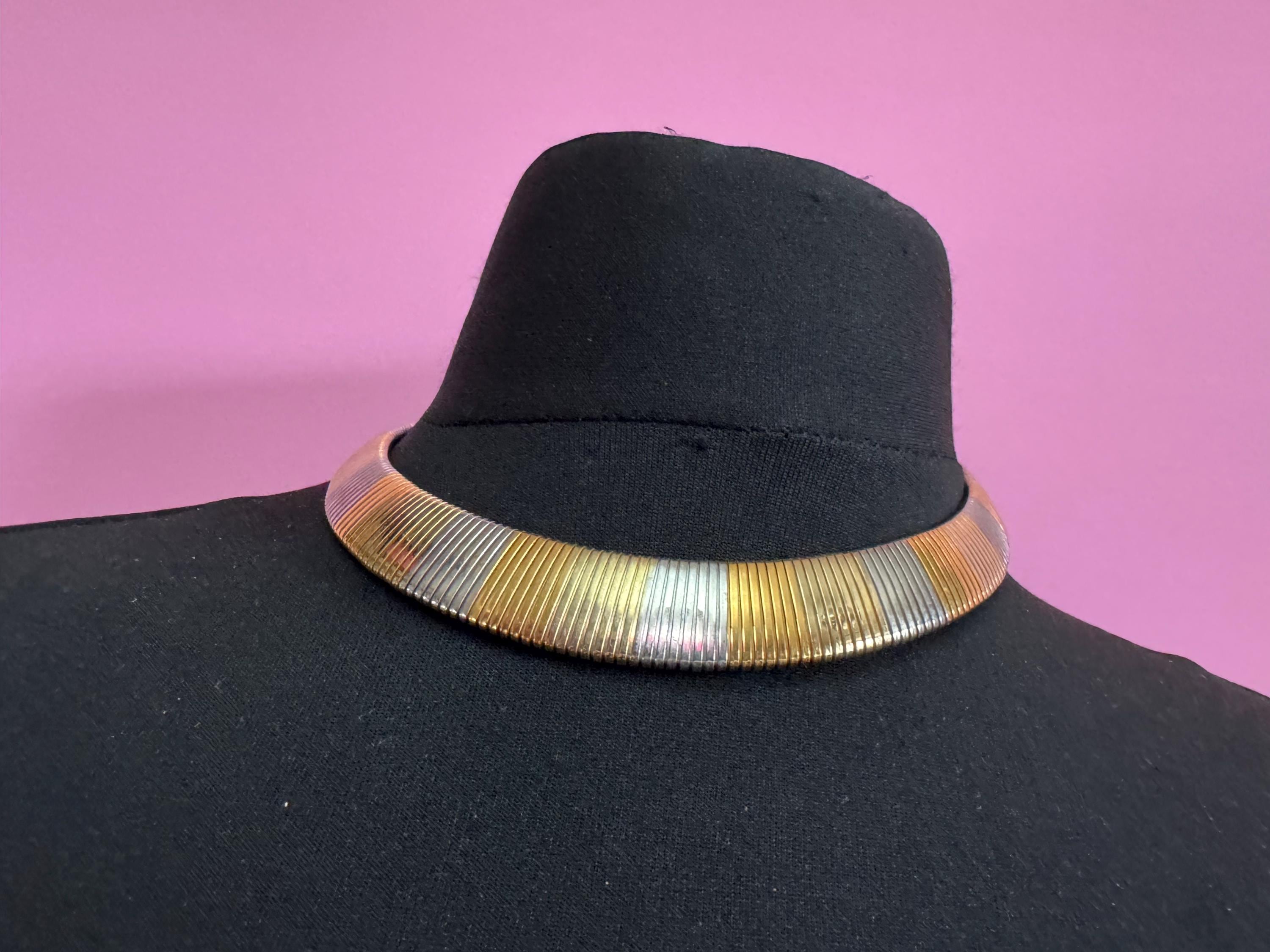 Two tone silver and gold omega choker necklace , vintage 49cm