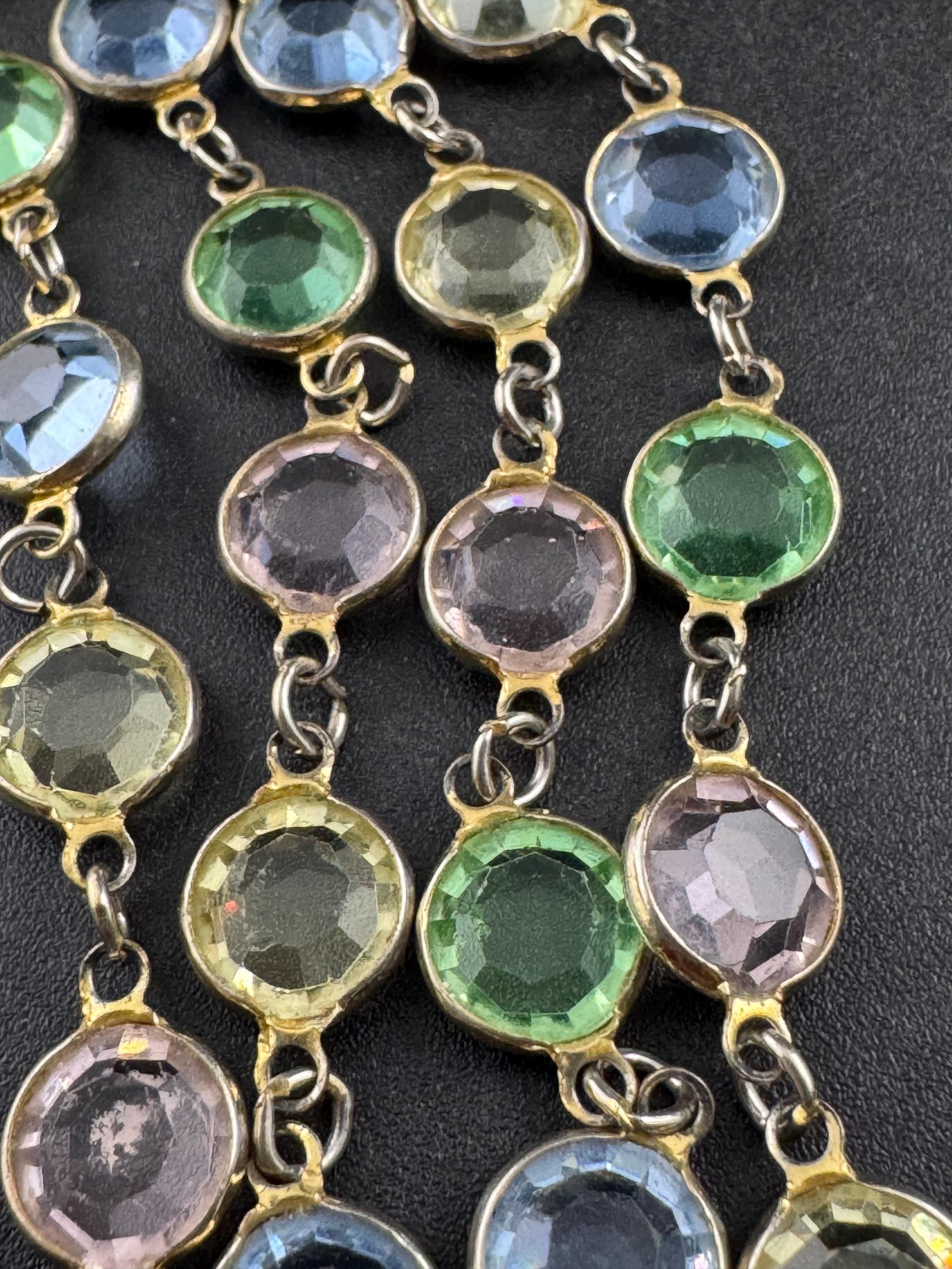 Rivière bezel set pastel glass faceted chain necklace , gold tone