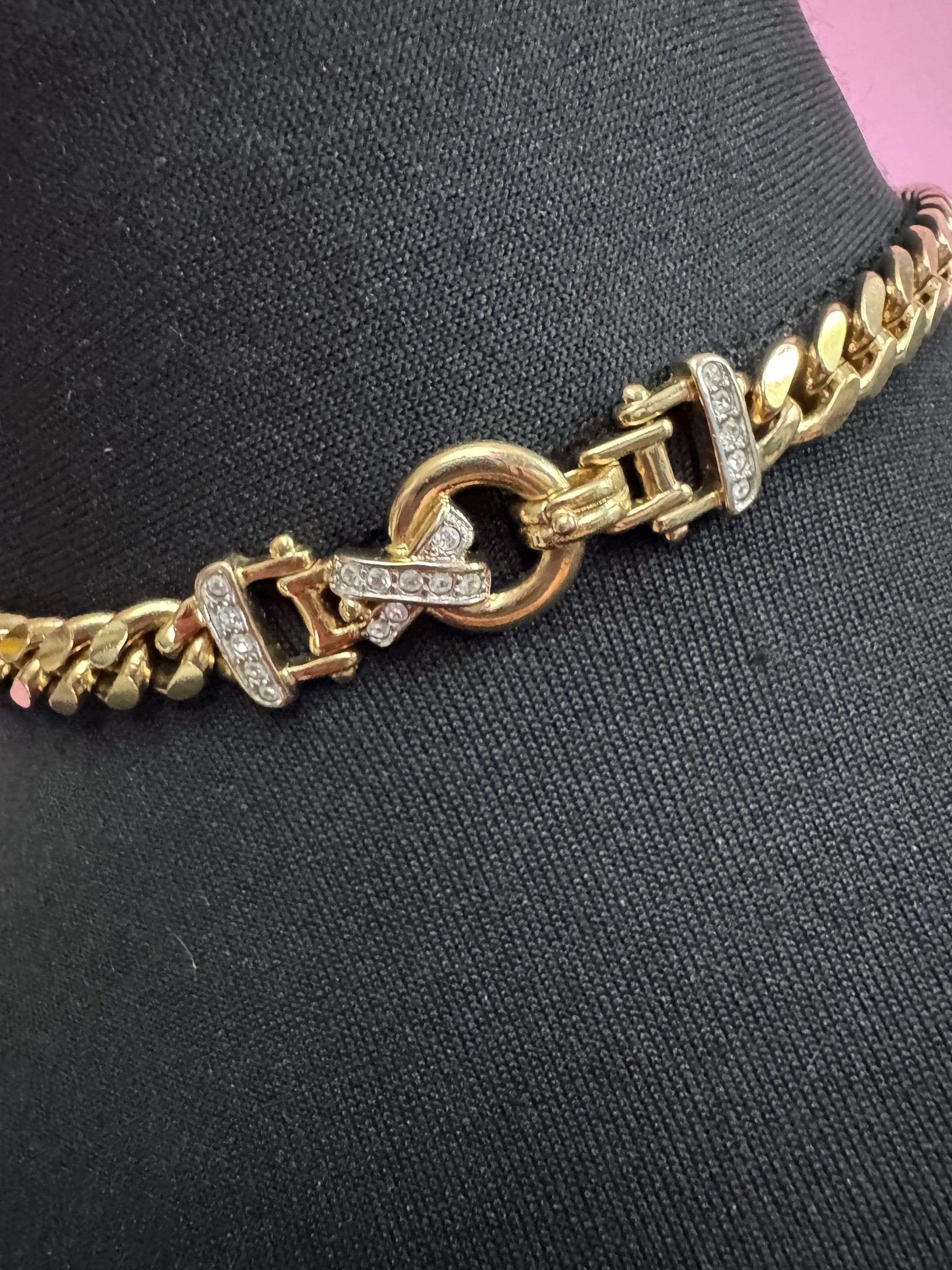 41cm chunky gold tone heavy curb chain choker necklace set with clear crystals