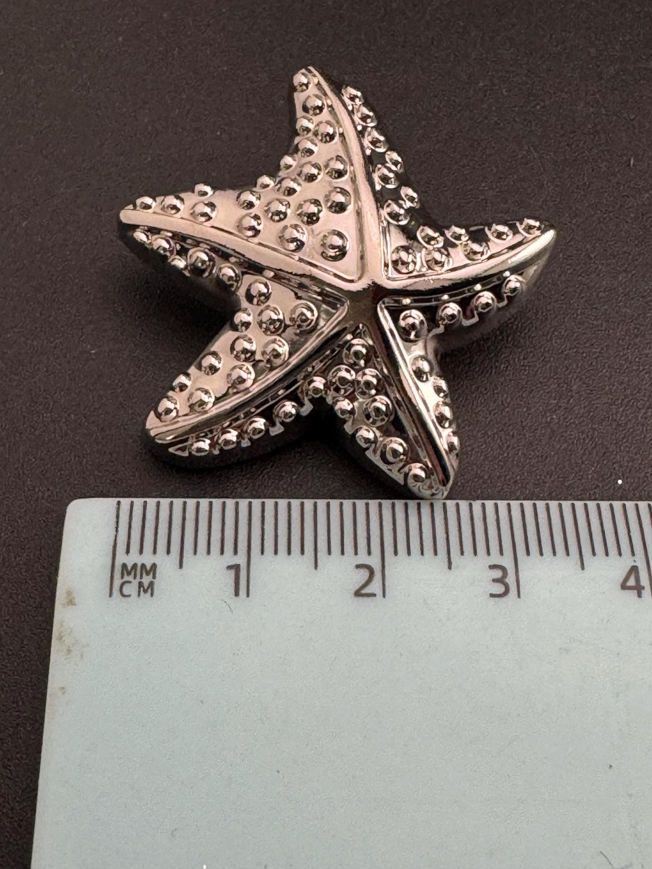 large silver starfish button, metal 1 piece 38mm, nautical