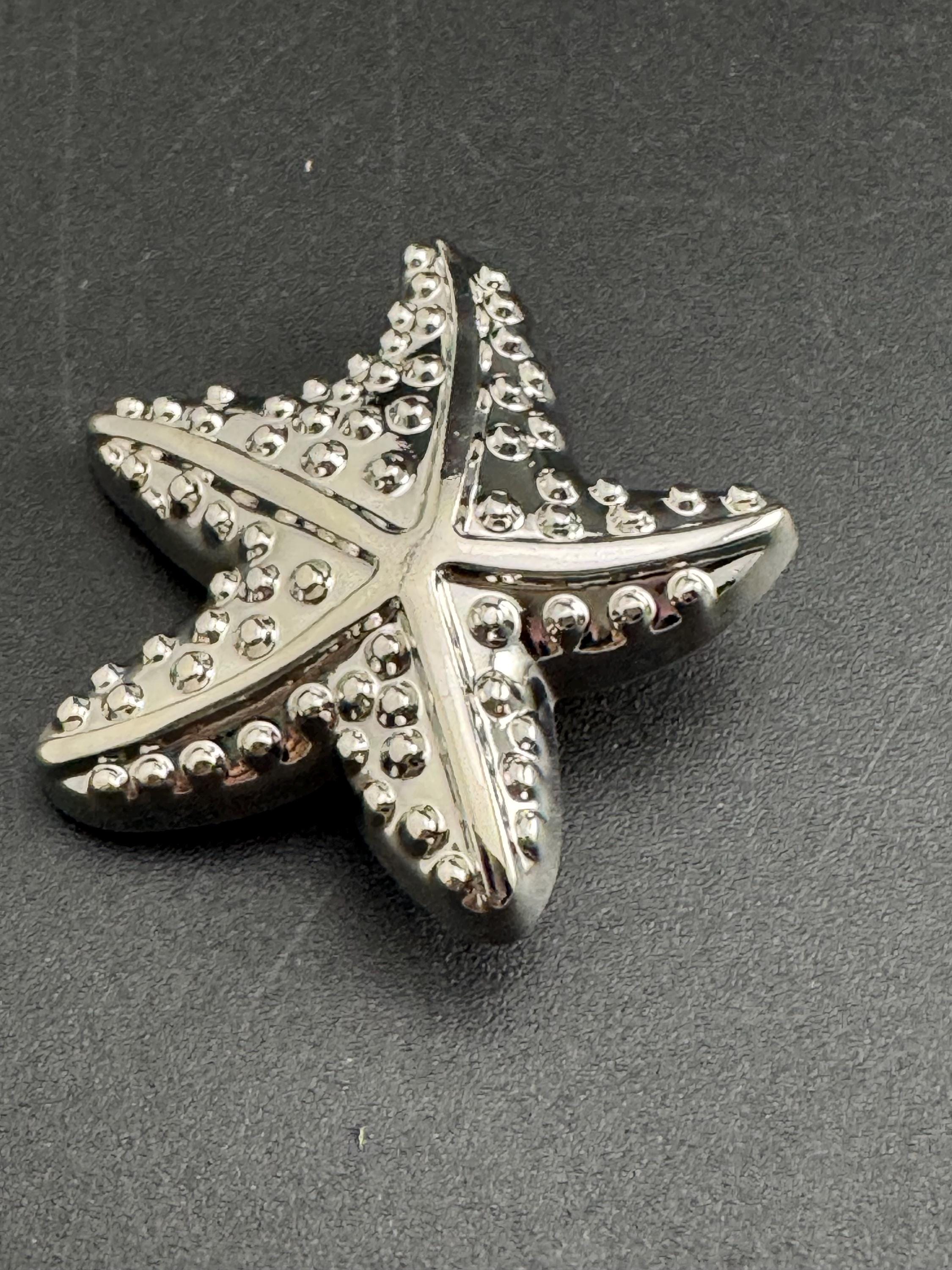 large silver starfish button, metal 1 piece 38mm, nautical