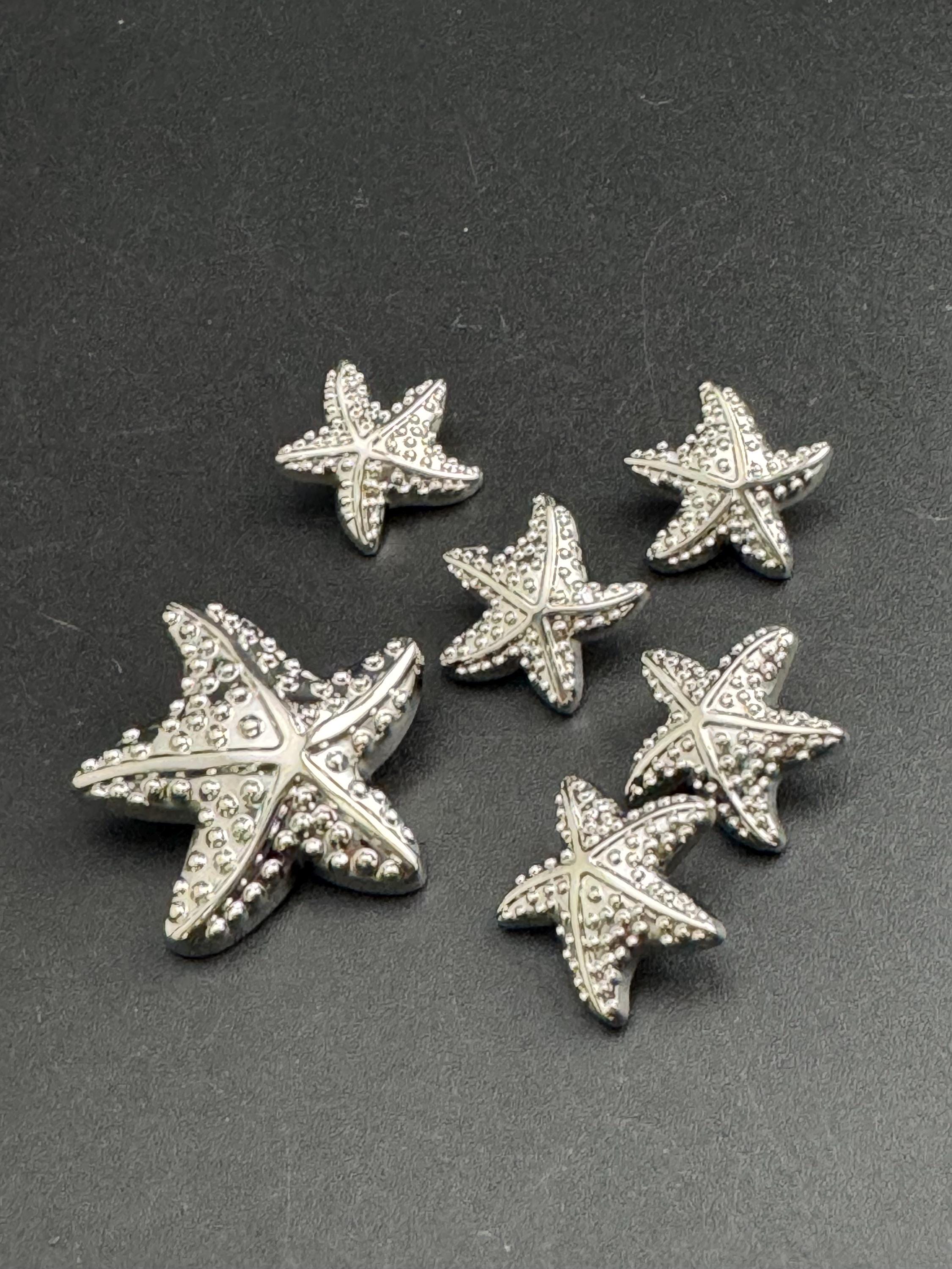 large silver starfish button, metal 1 piece 38mm, nautical