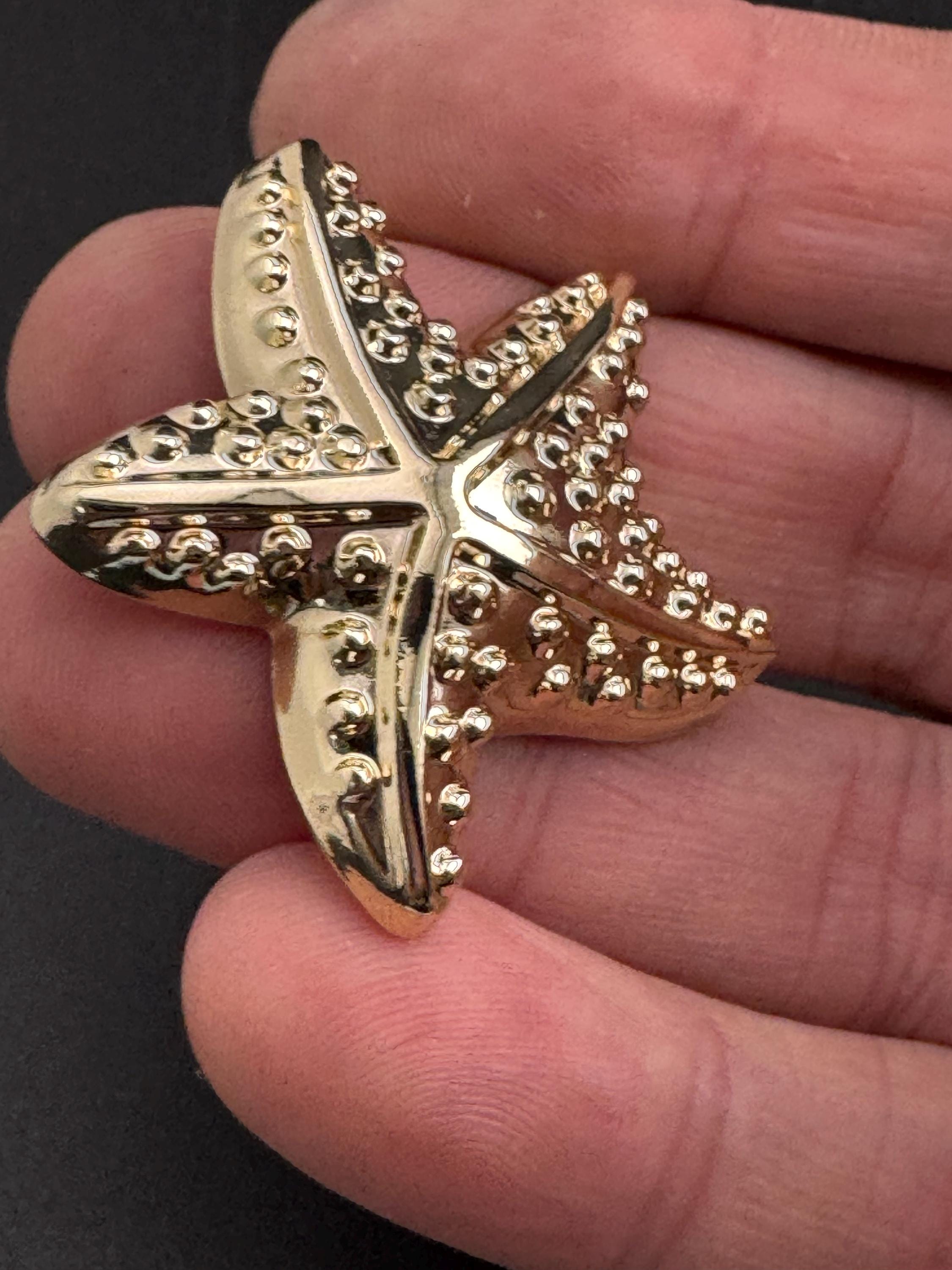 large gold starfish button, 1 piece 38mm nautical range