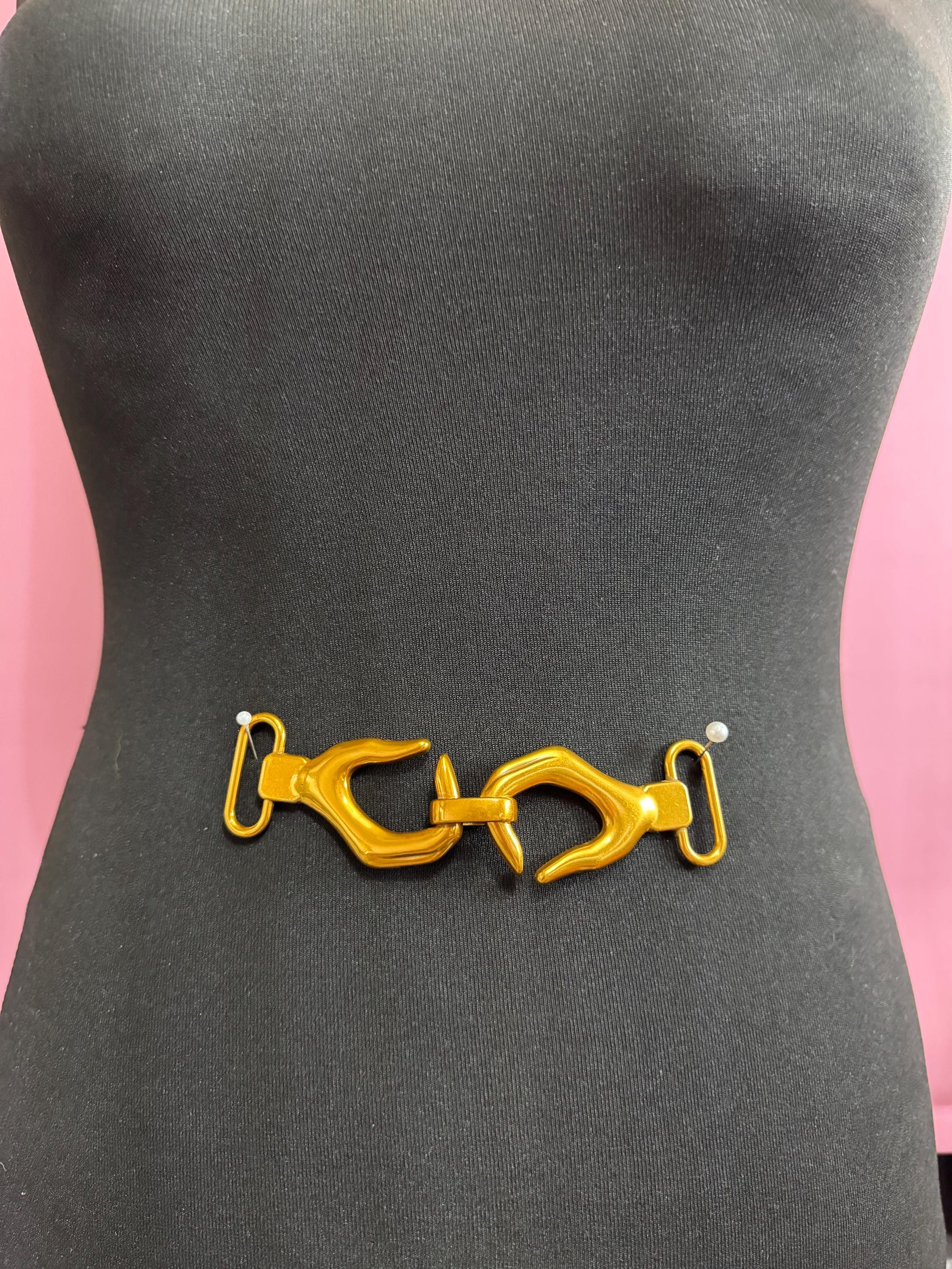 Novelty hand belt buckle, gold and silver tone 13cm