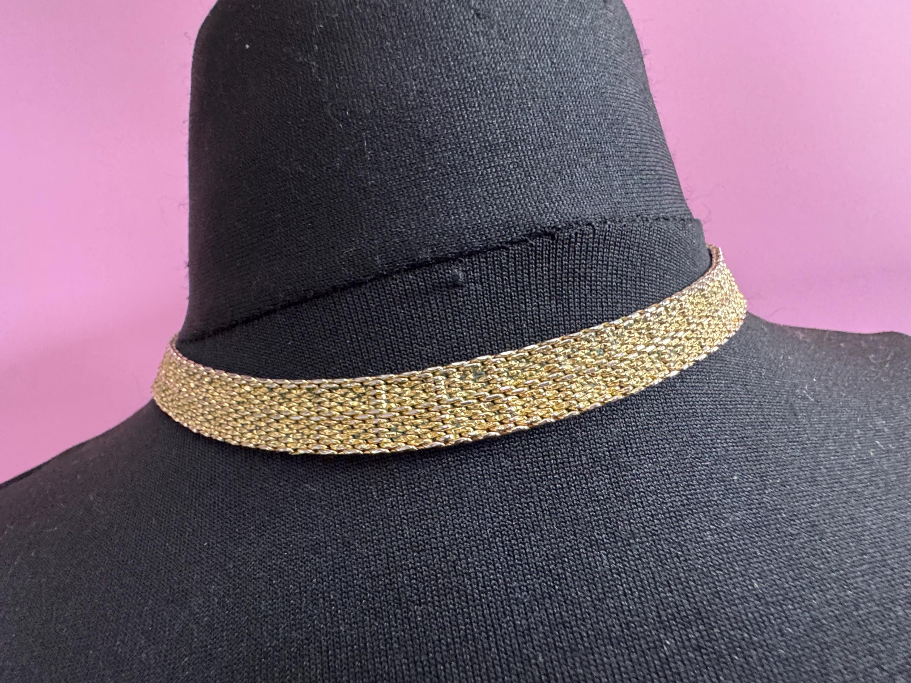 1968 GROSSE gold tone mesh choker,  signed necklace 42cm with wear